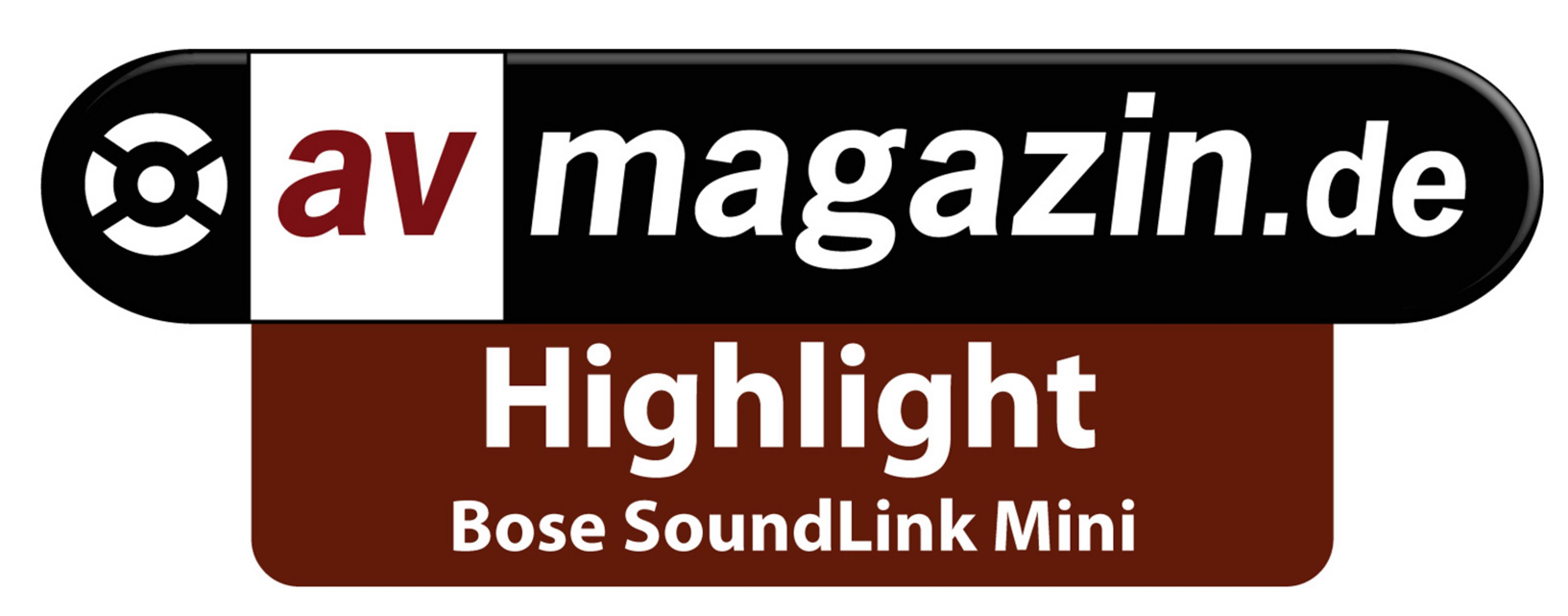 Ein 'av magazin.de'-Logo mit einem Highlight für Bose SoundLink Mini.