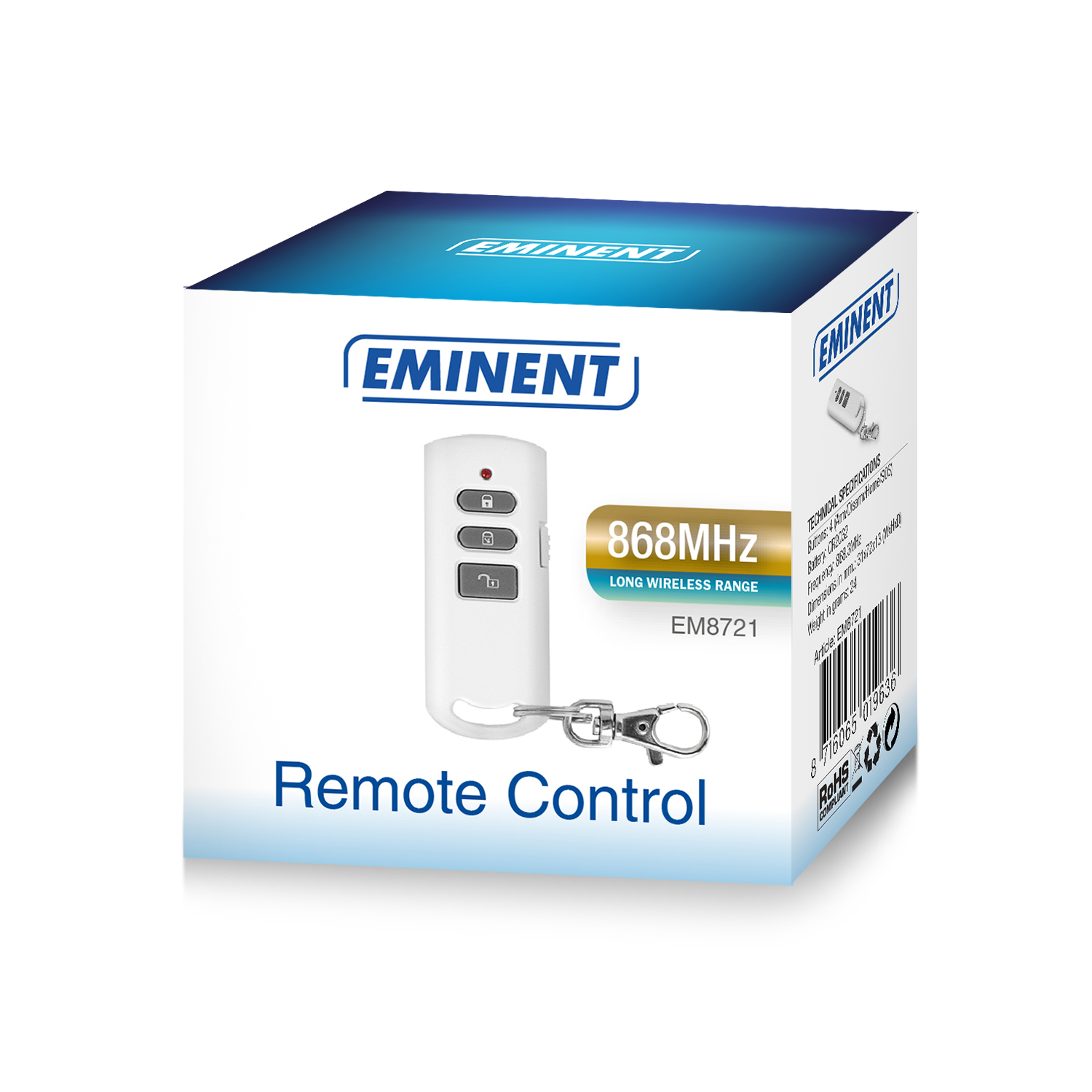 Białe pudełko ze zdjęciem pilota. Tekst na pudełku to 'EMINENT' i 'Pilot'.