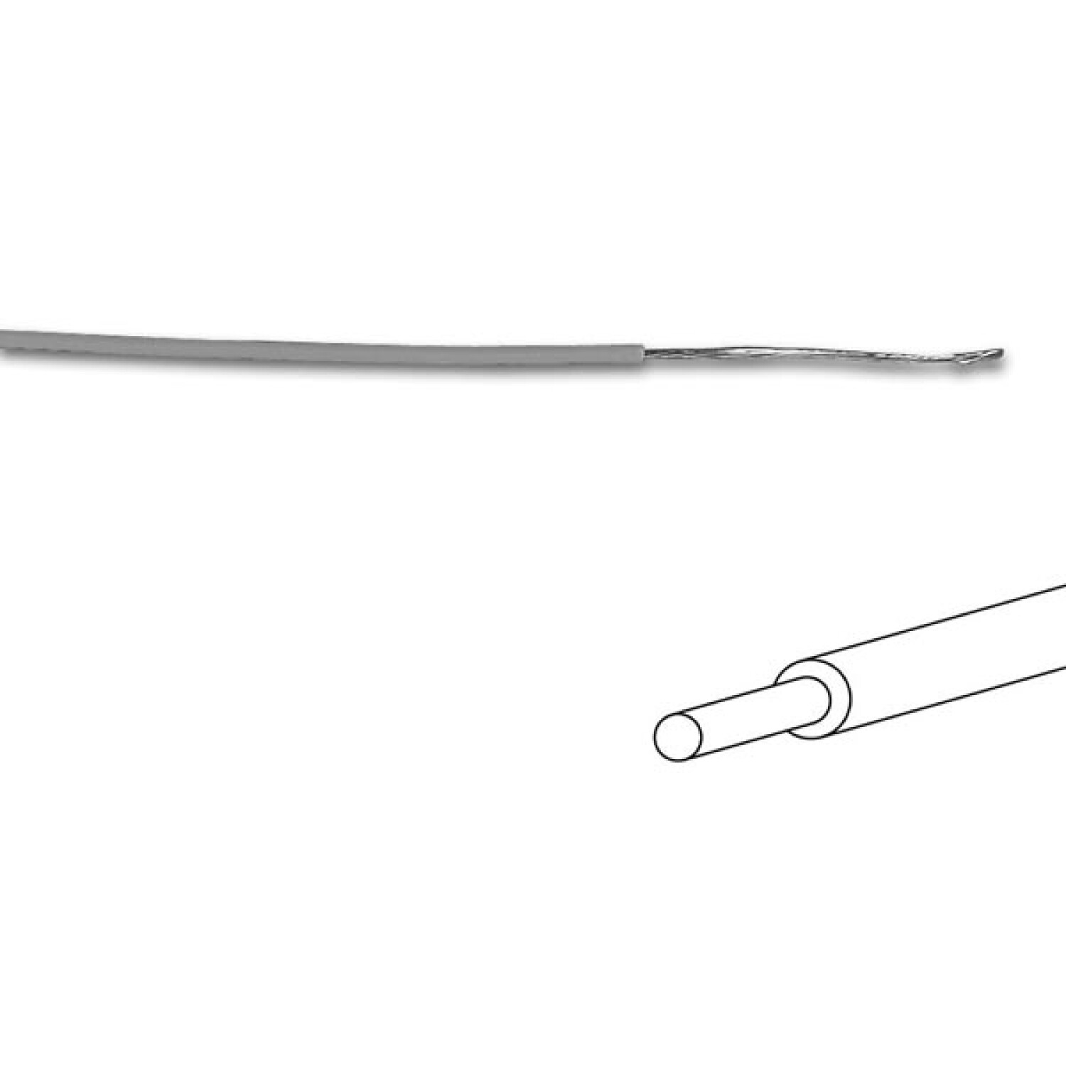 Un filo grigio con un singolo filo. Un altro filo e un disegno a linea di un filo. Sfondo bianco.