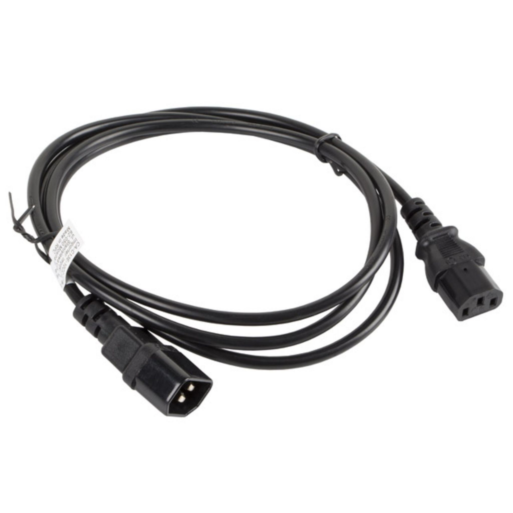 Zwarte stroomkabel met twee vrouwelijke connectoren. Witte achtergrond.