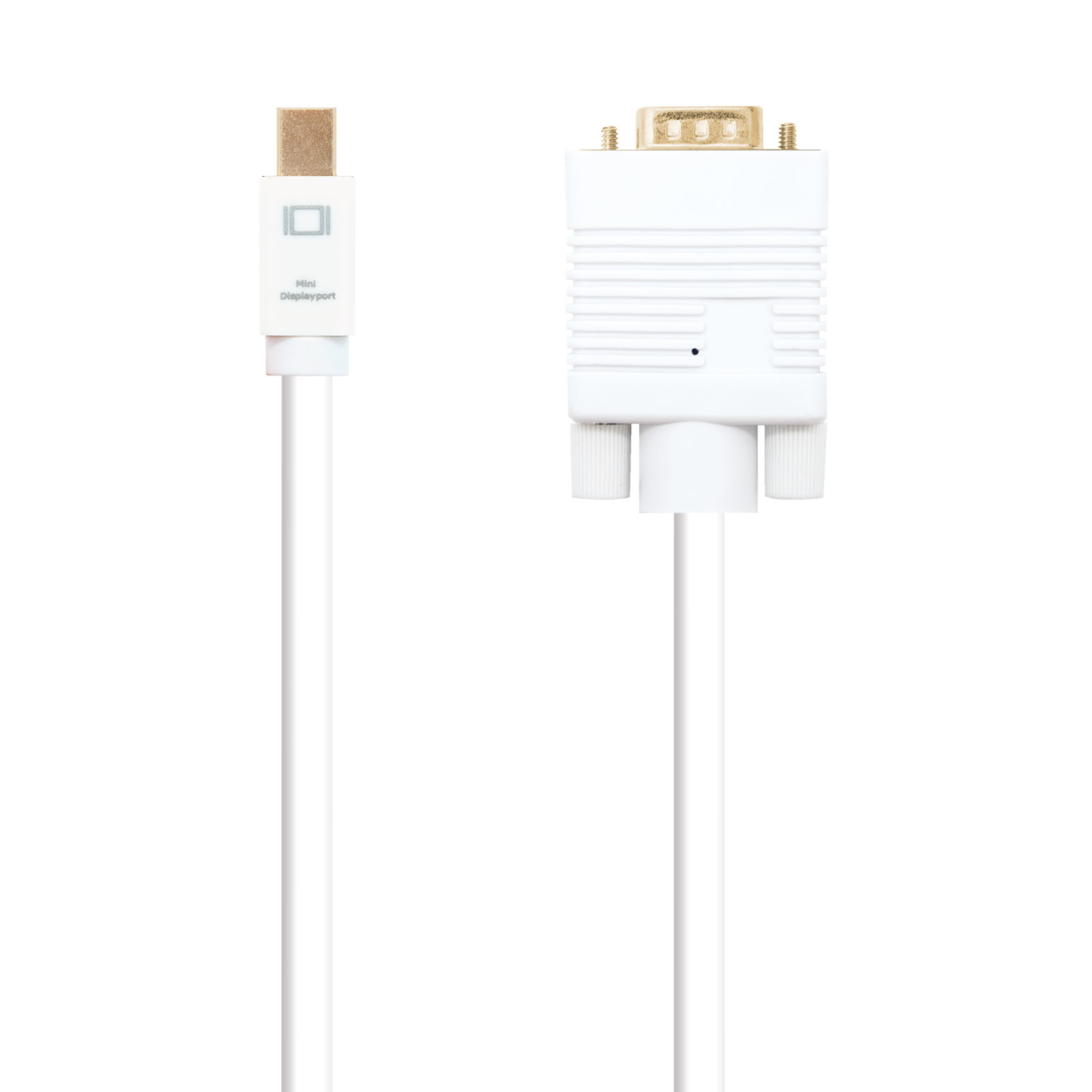Cable Mini DisplayPort a VGA. Conectores y cable blancos.