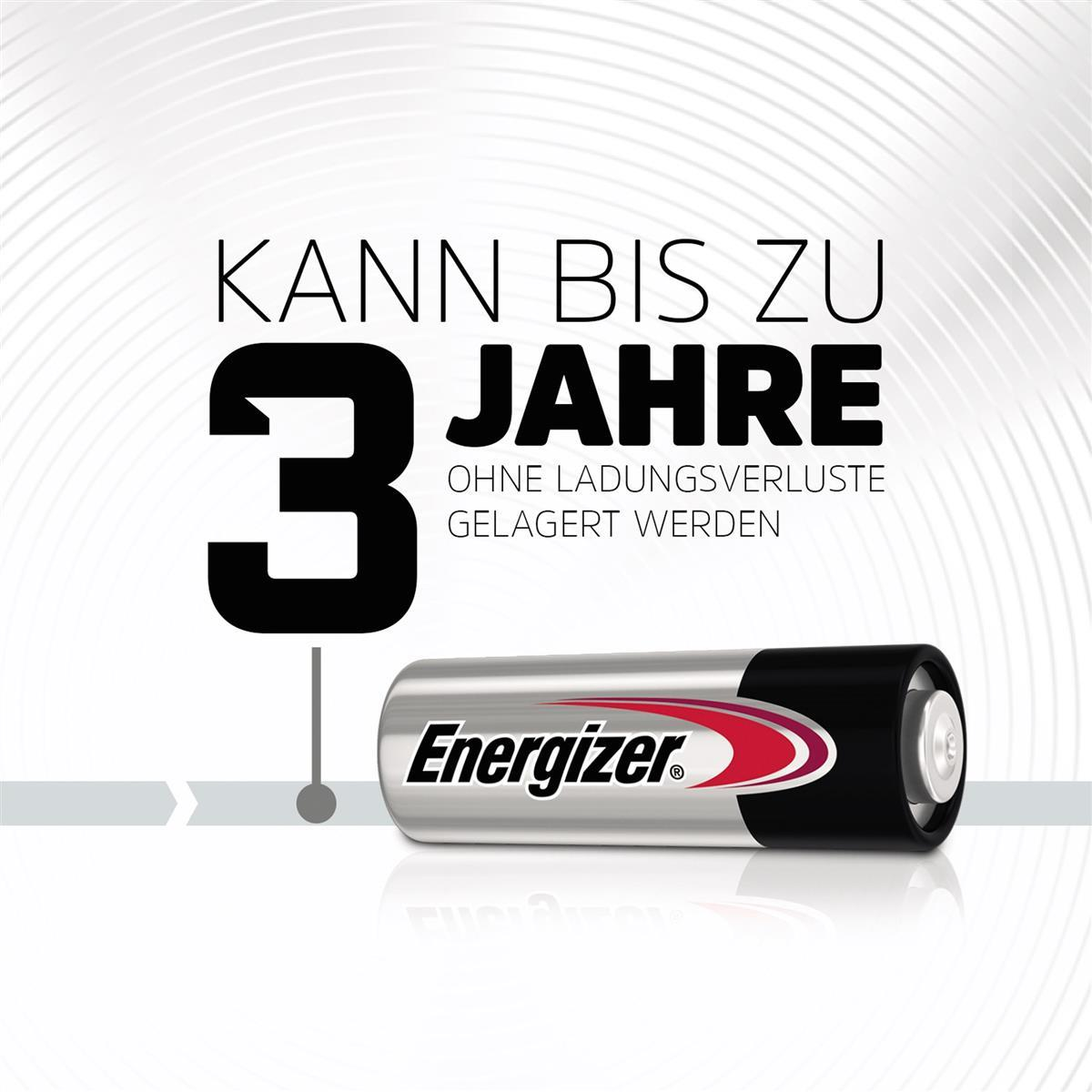 Bateria Energizer AA z czerwono-czarnym logo, tekst o 3-letnim przechowywaniu.