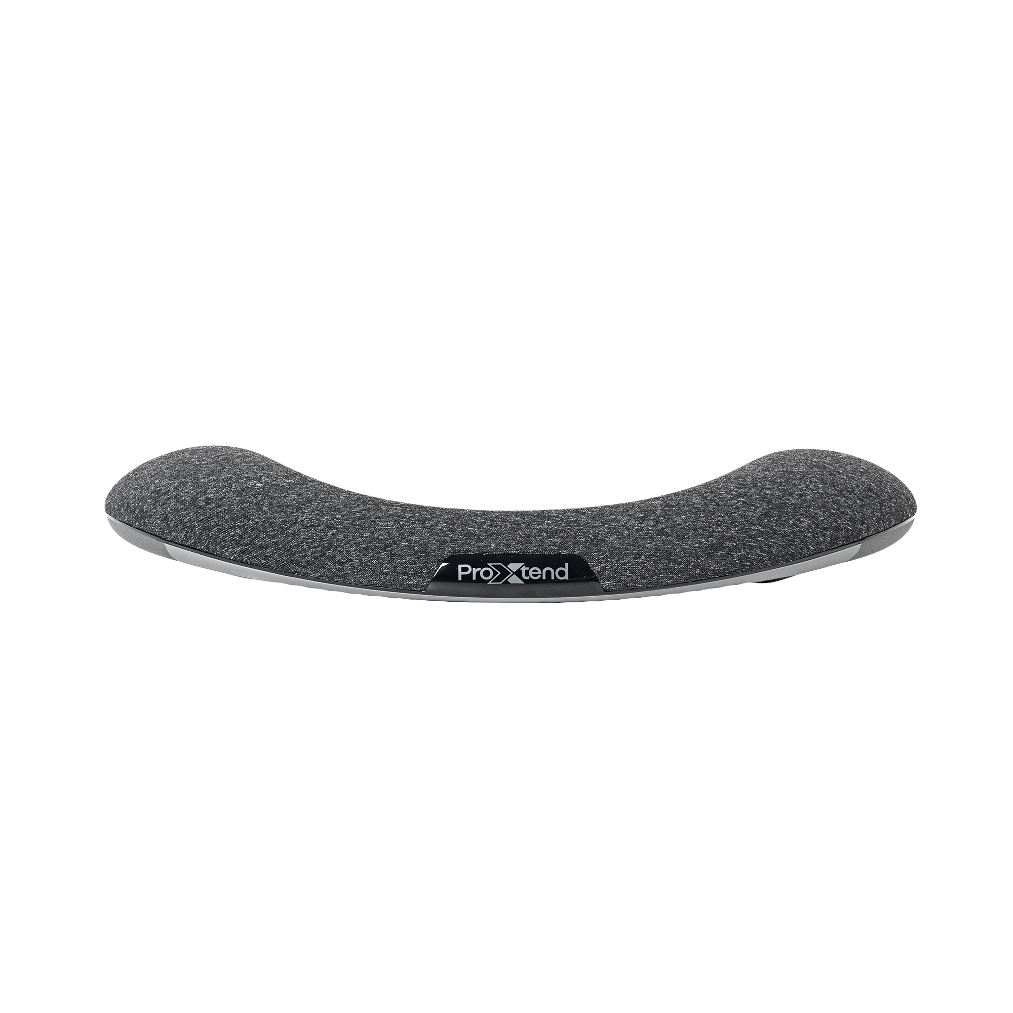 Repose-poignet en tissu gris avec logo. Isolé sur fond blanc.