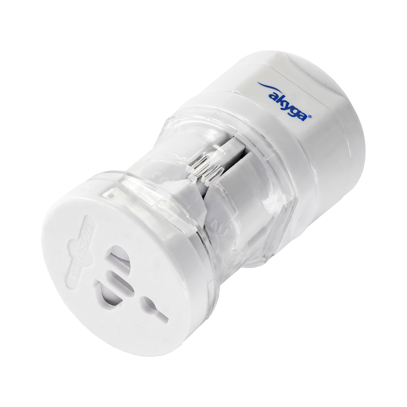 Biały adapter z przezroczystym plastikiem i marką 'akyga', na białym tle.