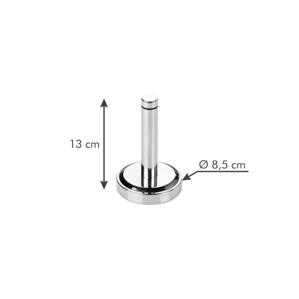 Ein kleiner Metallständer für eine Küche. Er ist rund und hat 13 cm Höhe und 8,5 cm Durchmesser.
