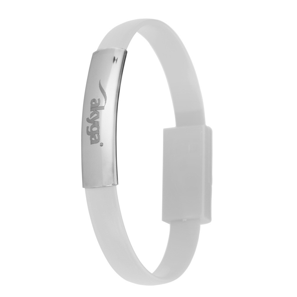 Braccialetto in silicone bianco con placca in metallo argentato e logo.