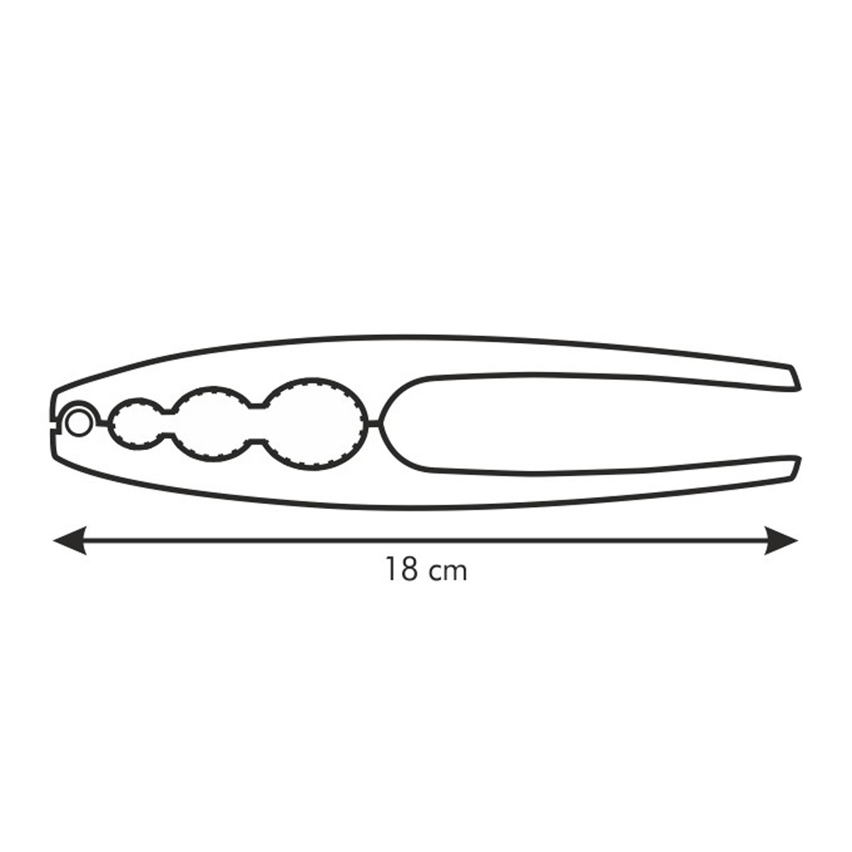 Strichzeichnung eines Nussknackers mit dem Text „18 cm“, der die Länge angibt.