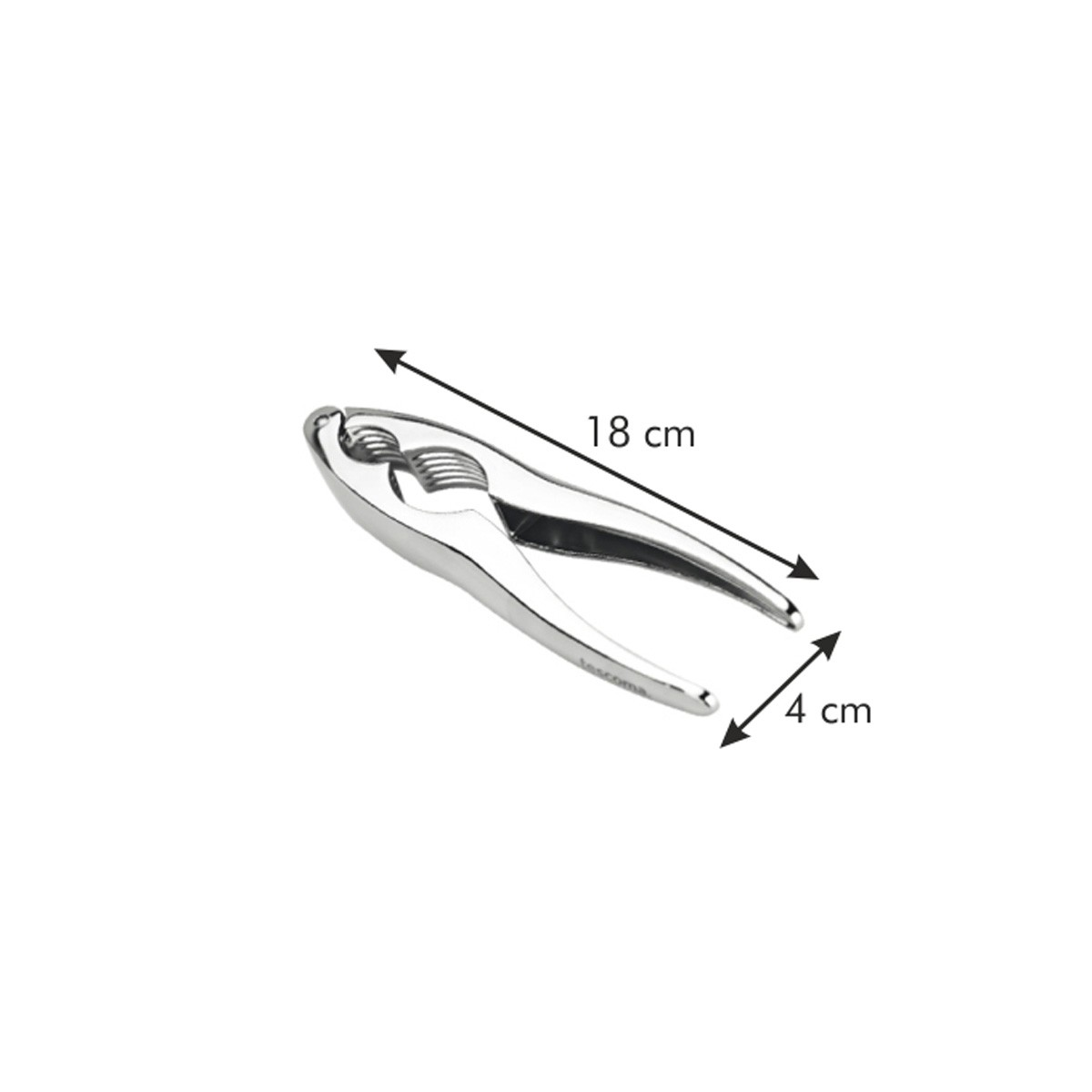 Silberner Nussknacker mit Maßen. Silberner Nussknacker mit 18 cm und 4 cm Maßen.
