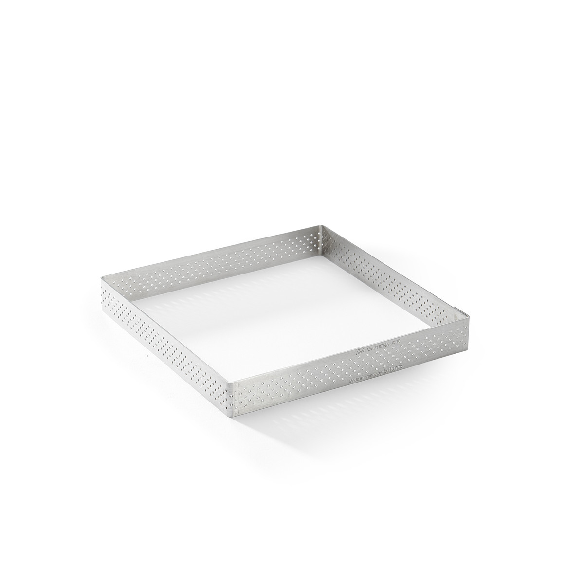Quadratische Backform mit perforierten Seiten. Edelstahl.