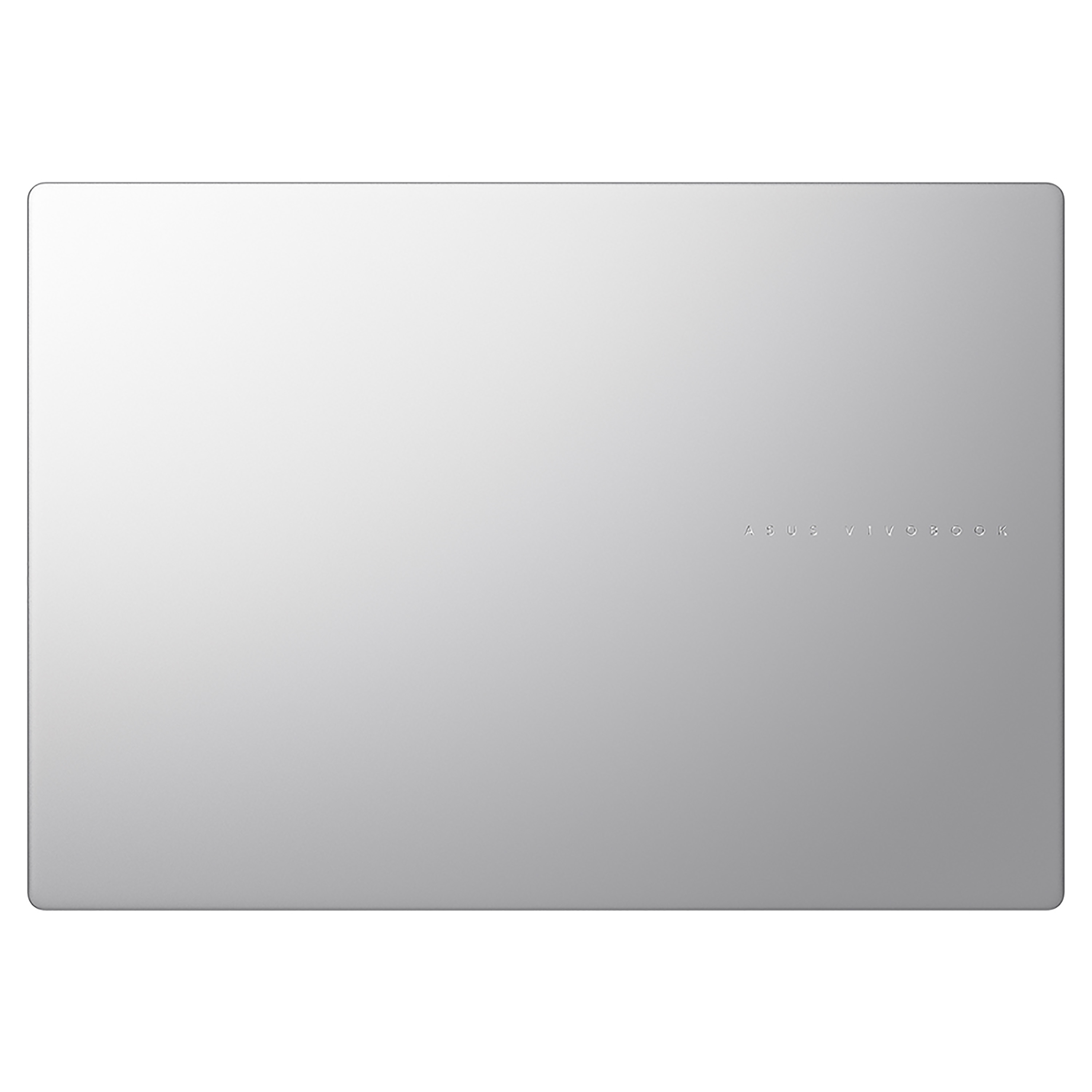 Silberner Laptop-Deckel, glatte Oberfläche mit den Worten ASUS Vivobook in der Mitte.
