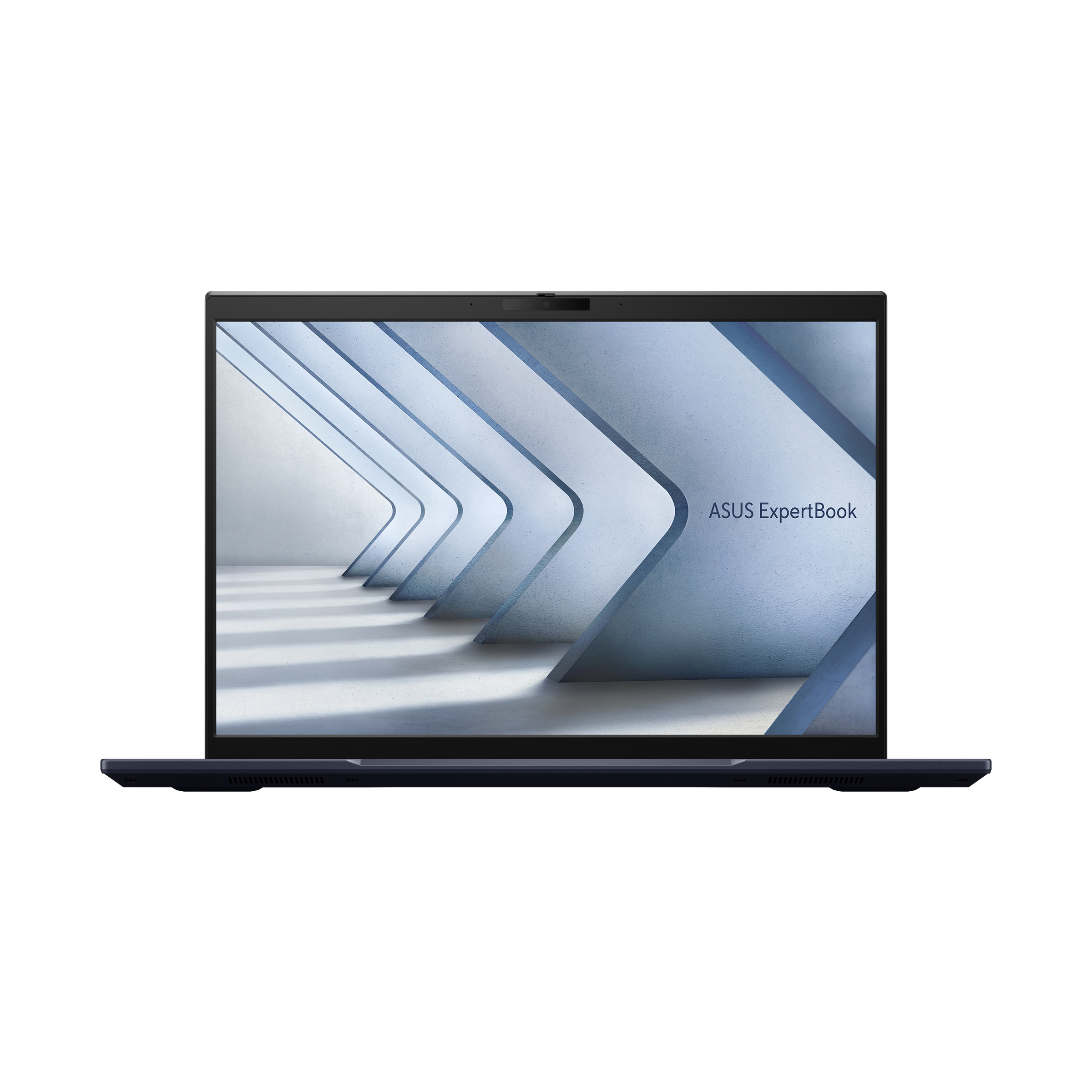 Czarny laptop, otwarty, pokazujący ekran ASUS ExpertBook.