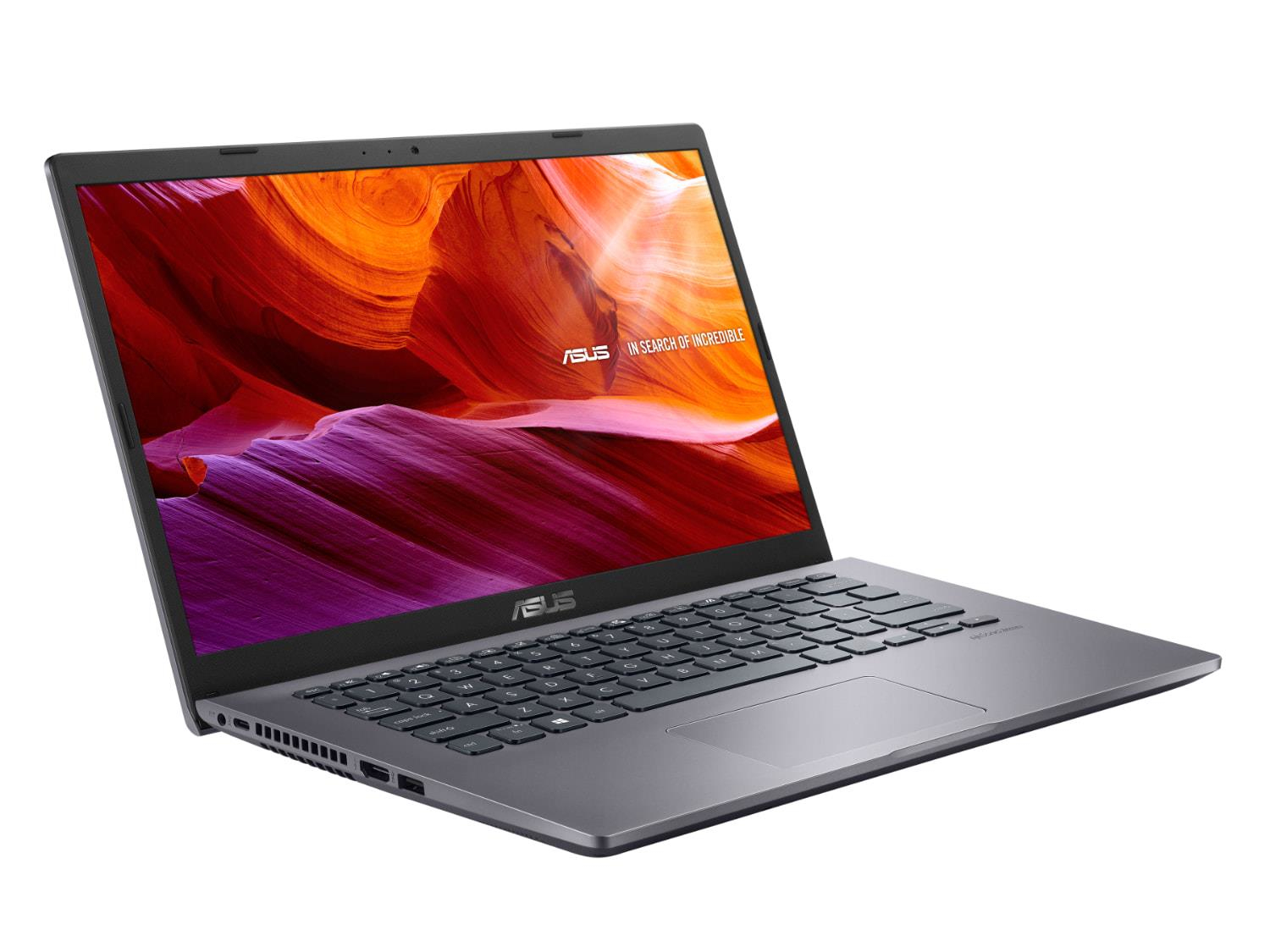 Laptop geöffnet, zeigt farbenfrohe Berglandschaft. ASUS-Logo unten.