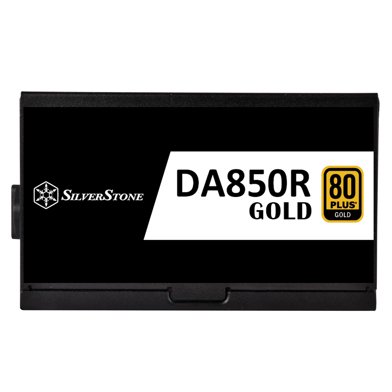 Czarny zasilacz z białym tekstem: DA850R GOLD i logo SilverStone.
