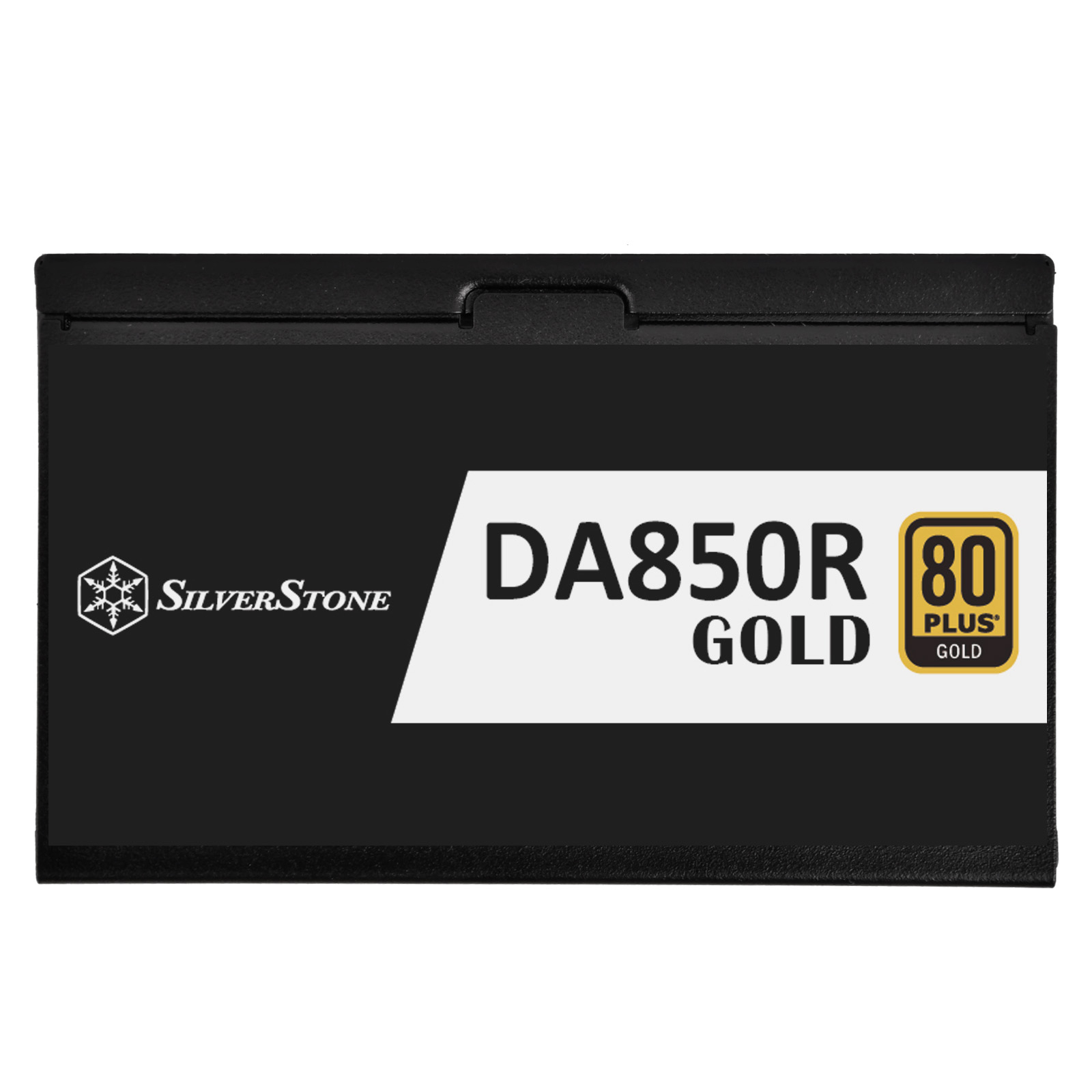 Czarny zasilacz komputerowy z napisem 'DA850R GOLD' i logo SilverStone.