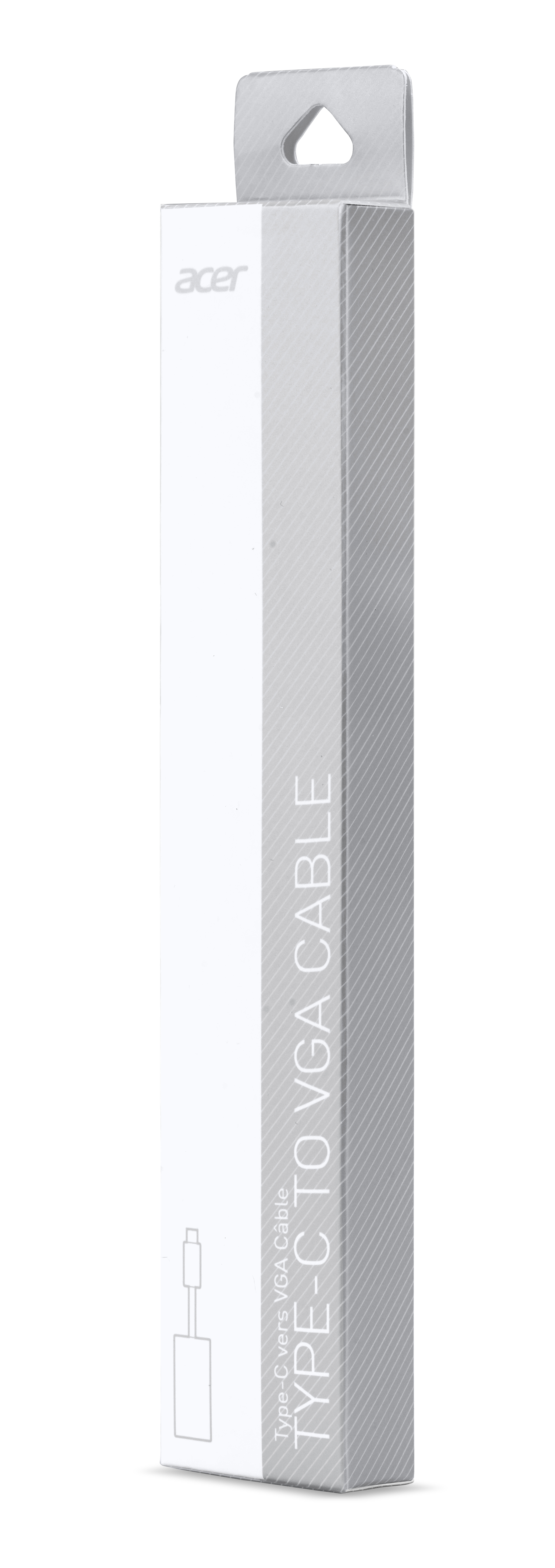 Empaque Acer para cable Tipo-C a VGA, vista vertical.