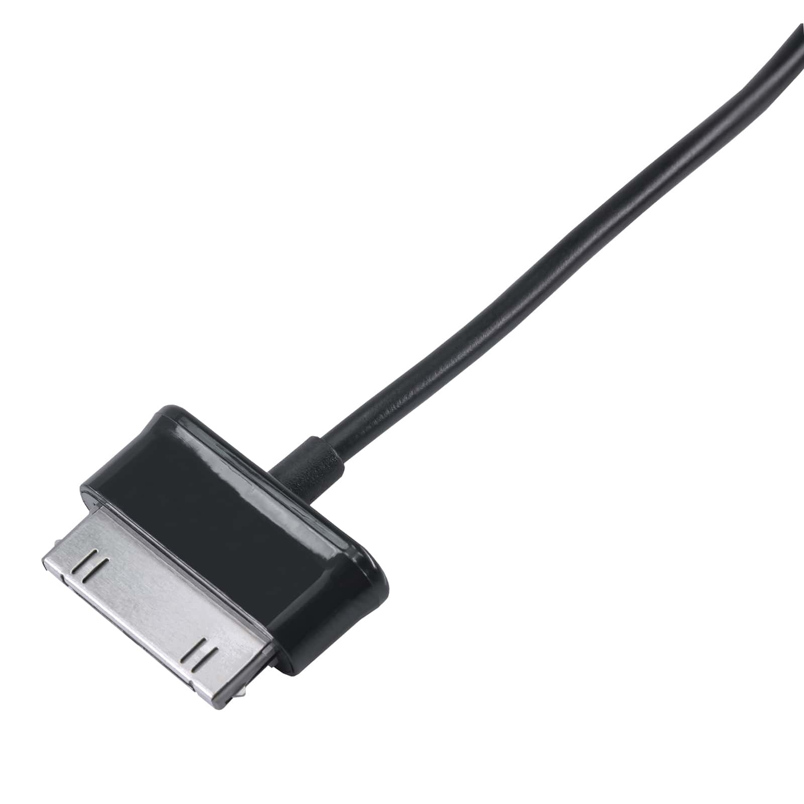 Czarny kabel ładujący z wąskim złączem, prawdopodobnie do urządzeń Apple.