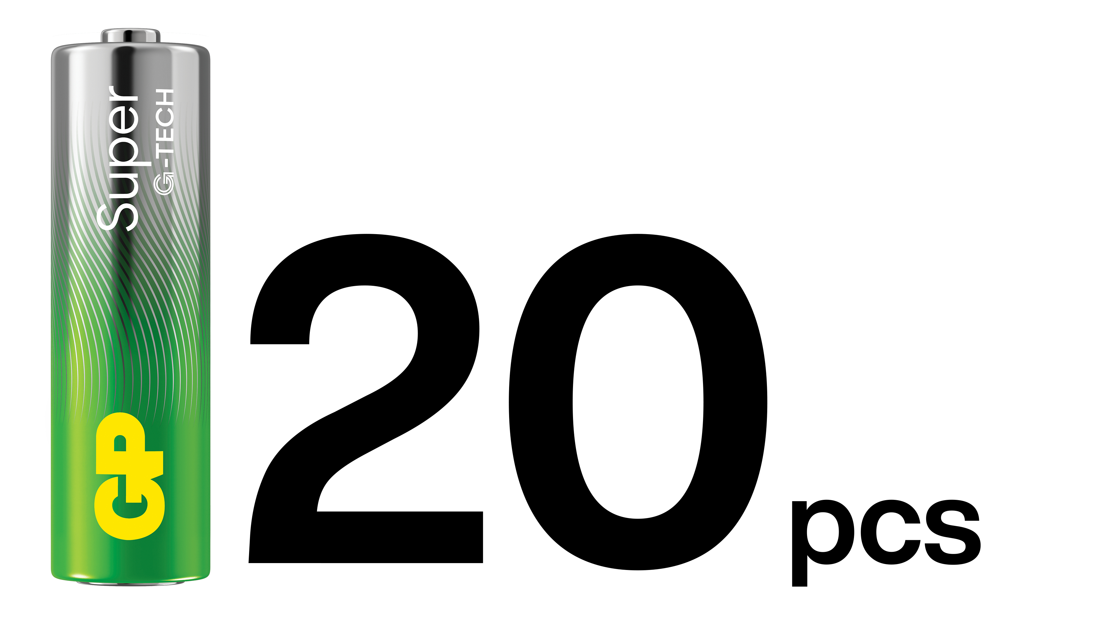 Pojedyncza bateria i liczba 20, plus litery szt., wskazujące 20 baterii.