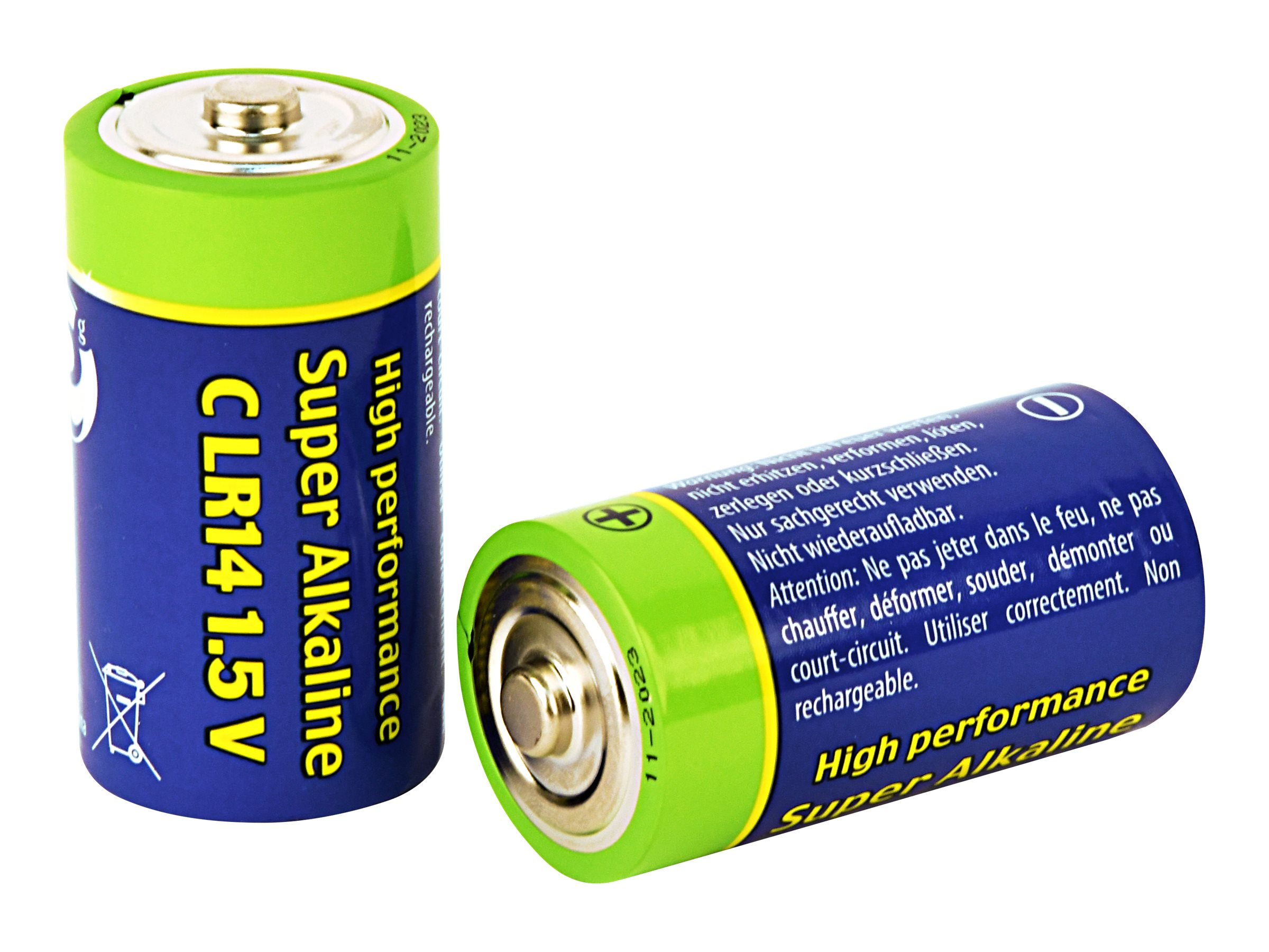 Due batterie cilindriche. Verde e blu con testo bianco.