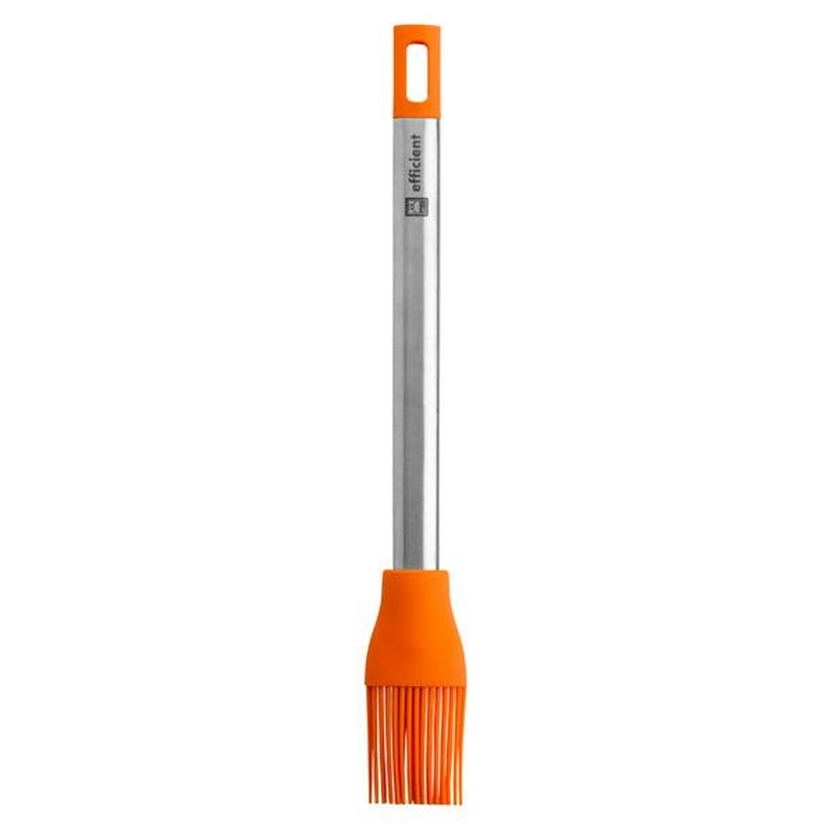 Ein Pinsel zum Auftragen von Öl oder Soße, mit rotem Boden und orangefarbenen Borsten.
