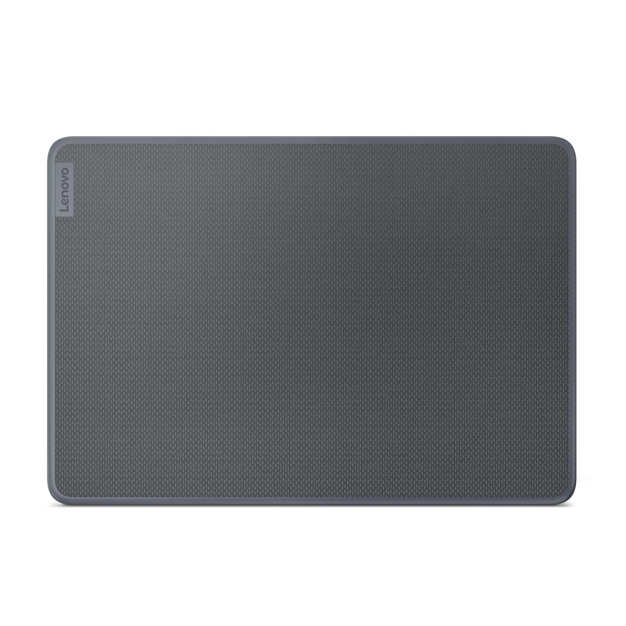 Panel táctil de portátil Lenovo gris, superficie texturizada. Fondo blanco.