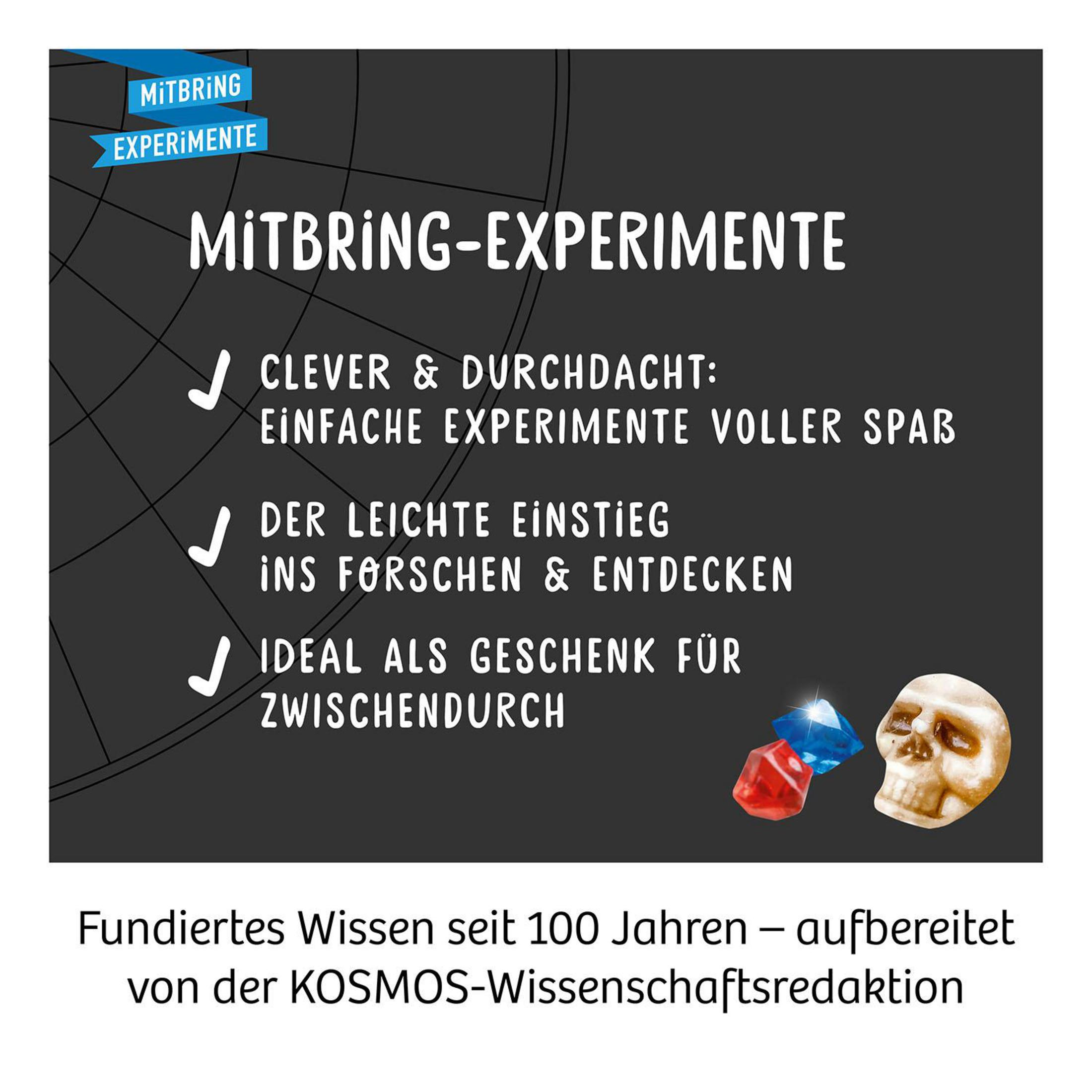 Text auf weißem Hintergrund. Es steht "Mitbring-Experimente" und eine Aufzählung.