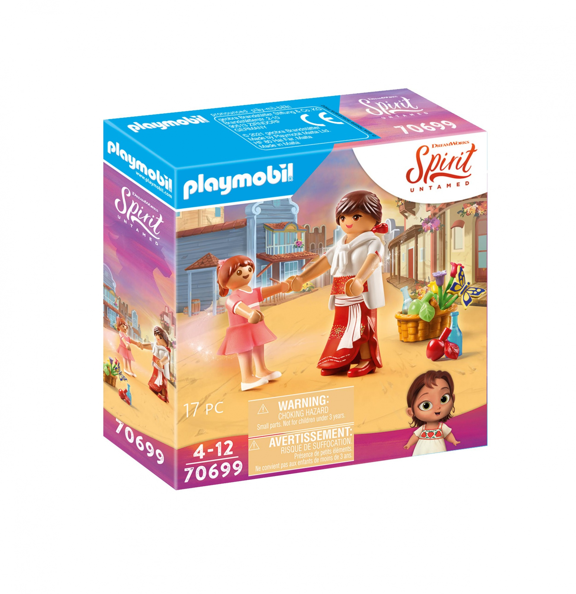 Pudełko Playmobil z postaciami z Spirit Untamed. Pokazano dziewczynkę i kobietę.