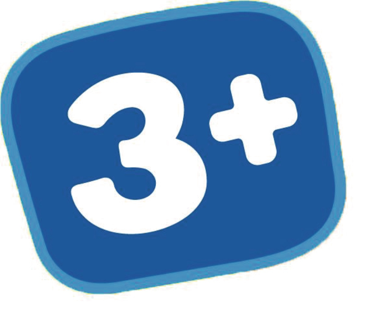Un quadrato blu con un simbolo bianco '3+', utilizzato per l'indicazione dell'età.