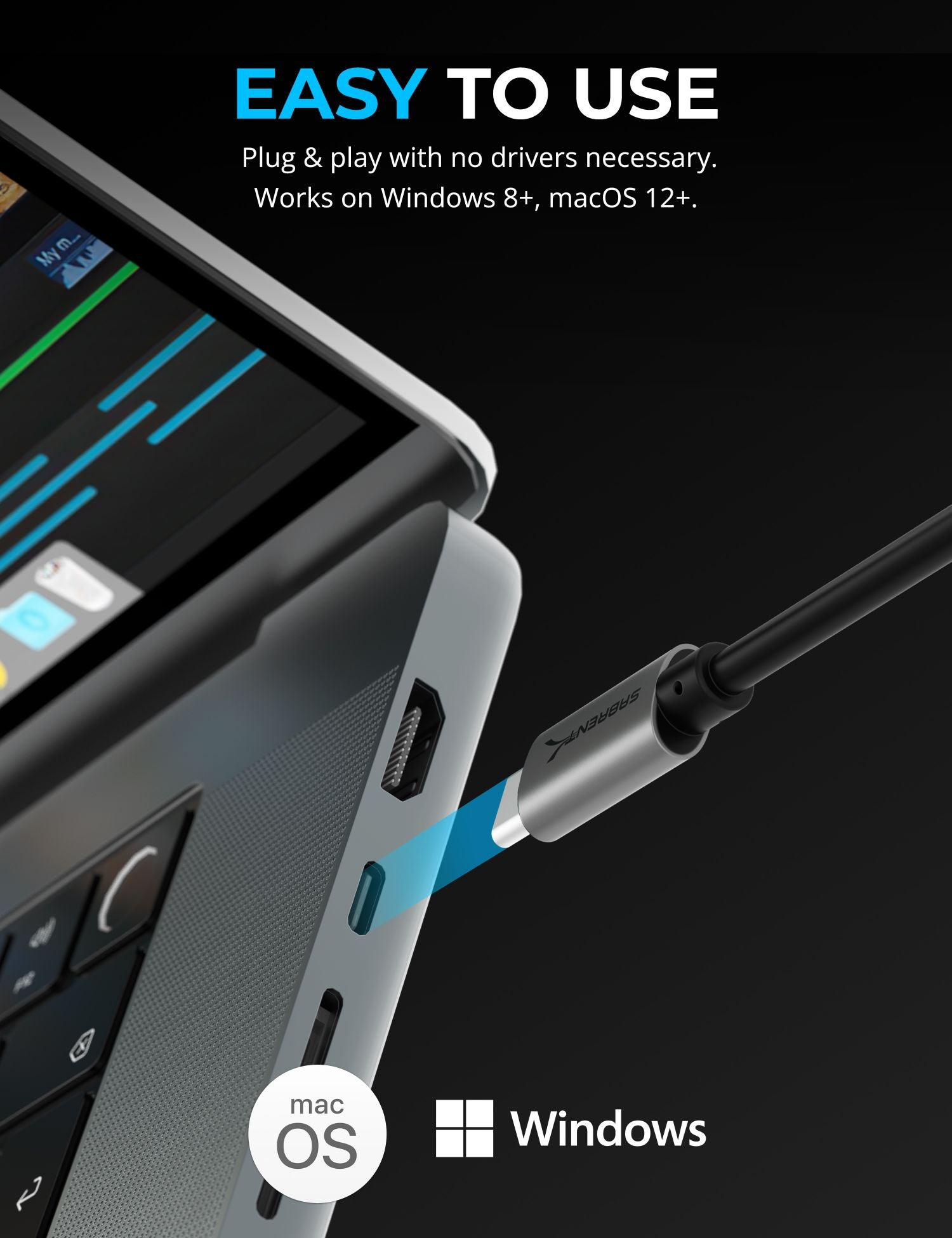 Ein Laptop ist mit einem USB-Gerät verbunden, mit Text über Plug & Play.