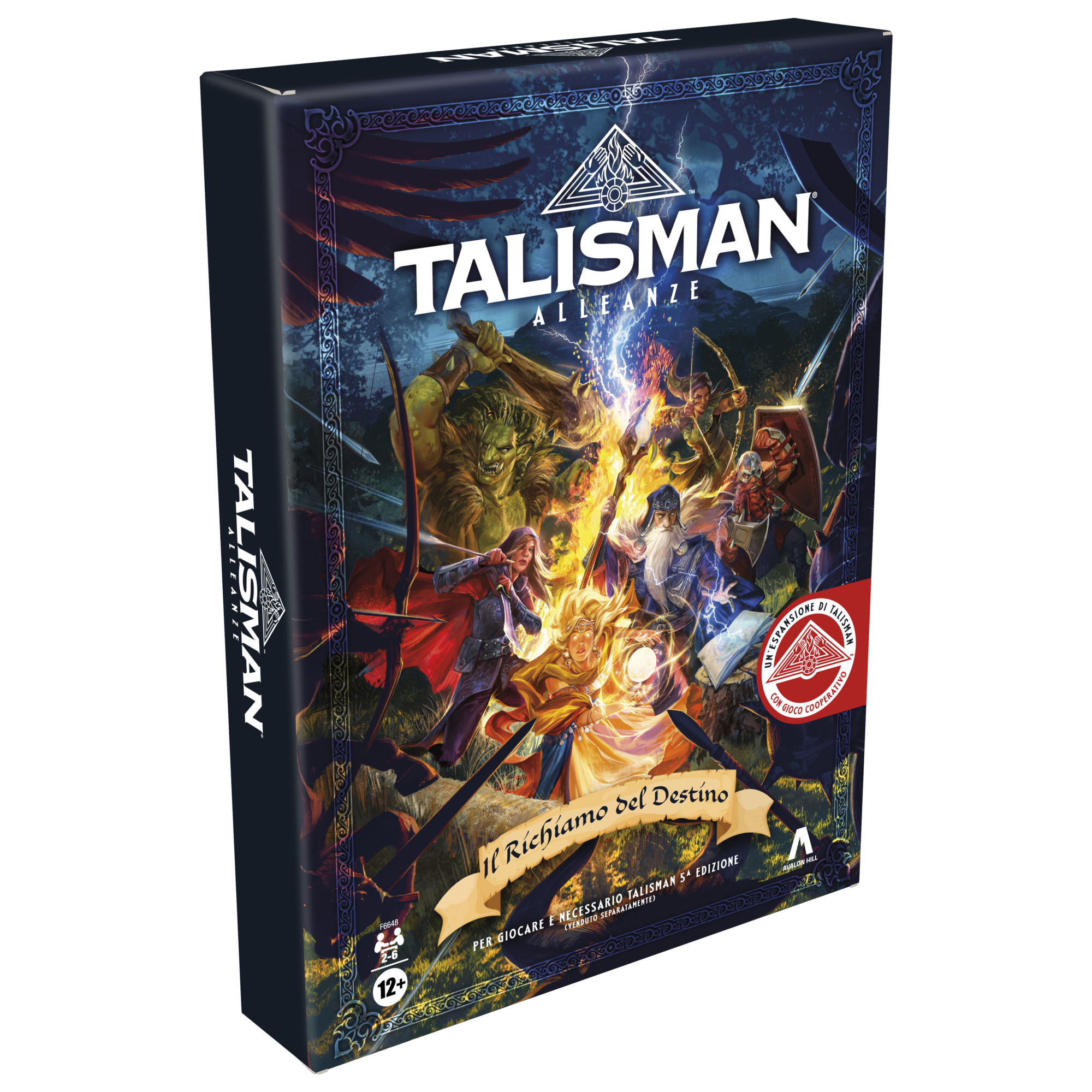Board game box, Talisman Alliances, with fantasy art of characters. Text in French.