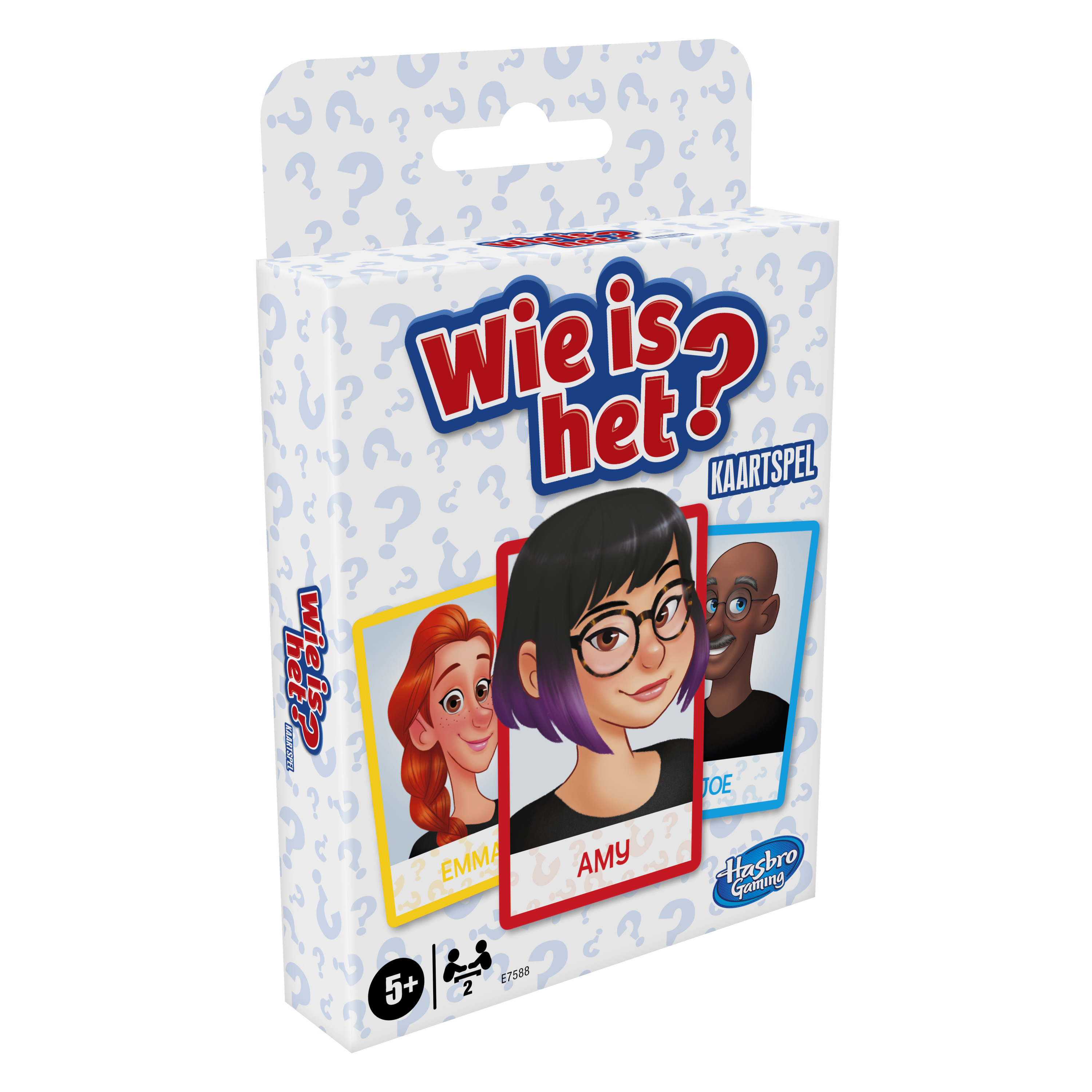 Spielbox mit drei illustrierten Gesichtern. Das Spiel heißt „Wer ist es?“. Namen sind angezeigt.