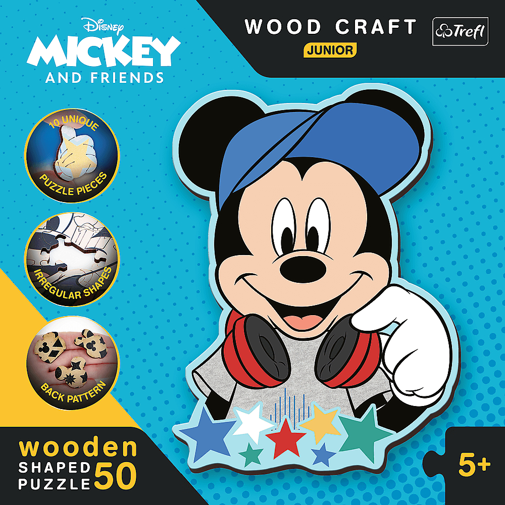 Puzzle en bois Mickey Mouse avec les personnages de Mickey and Friends. Mickey est présent sur le puzzle.