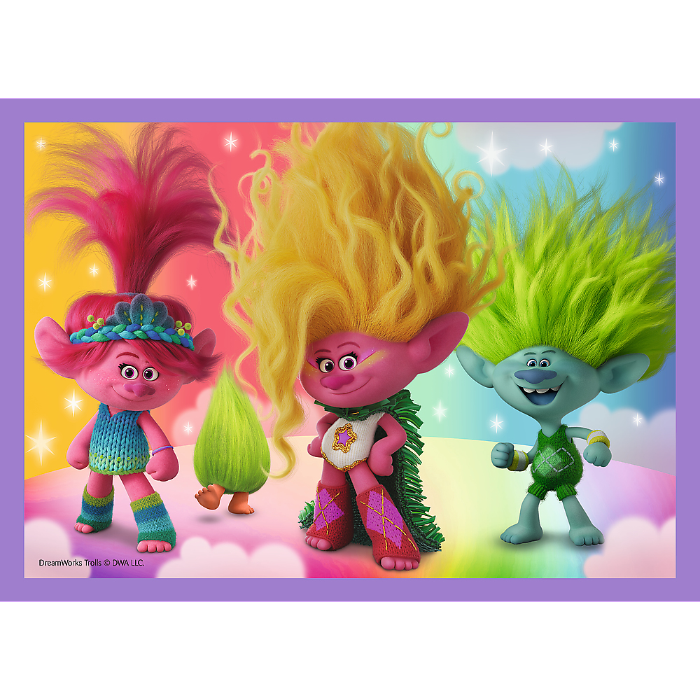 Puzzle with Trolls characters. Shows Trolls in a colorful setting with musical notes and stars.