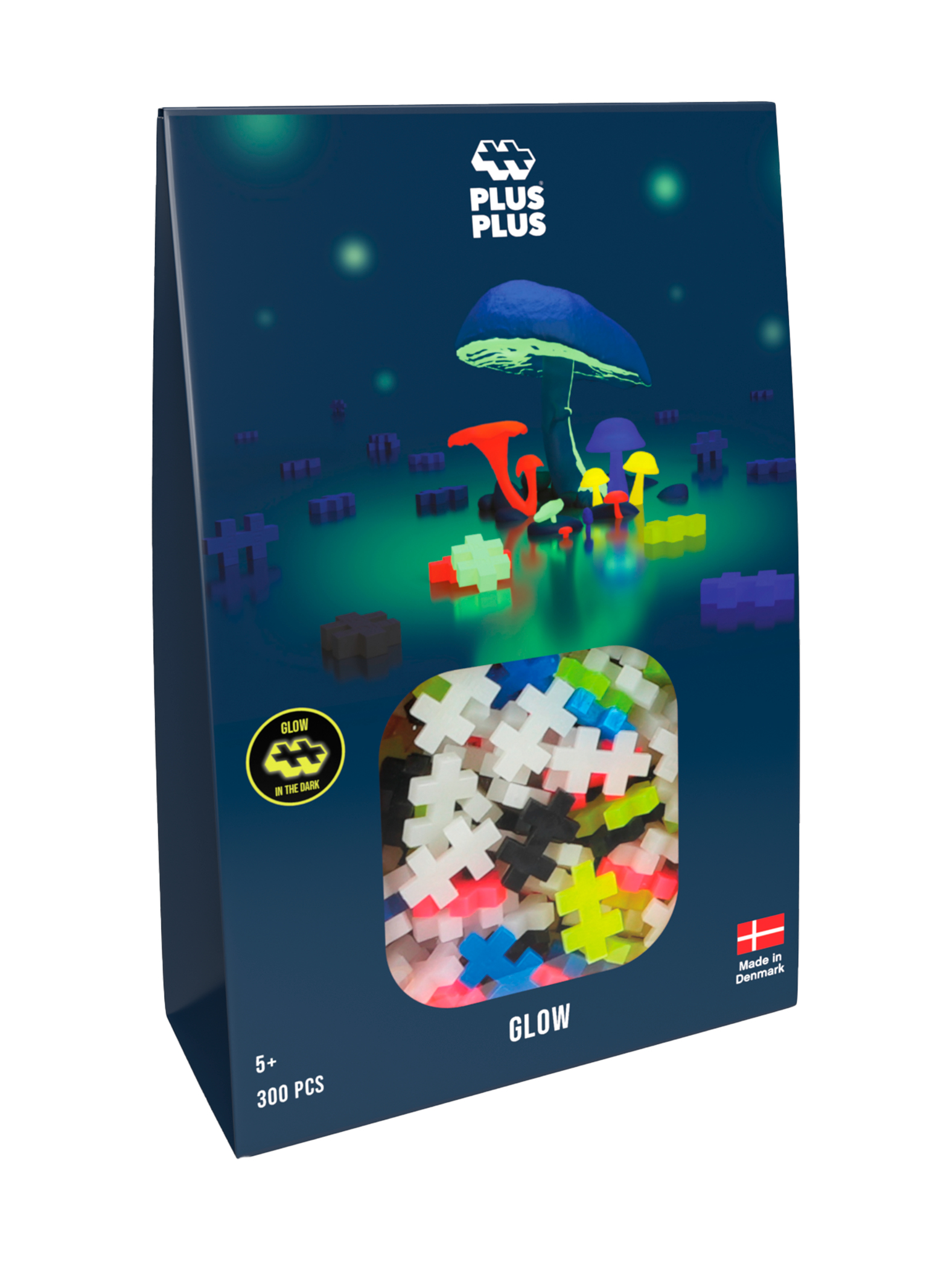 Worek klocków konstrukcyjnych Plus Plus świecących w ciemności.