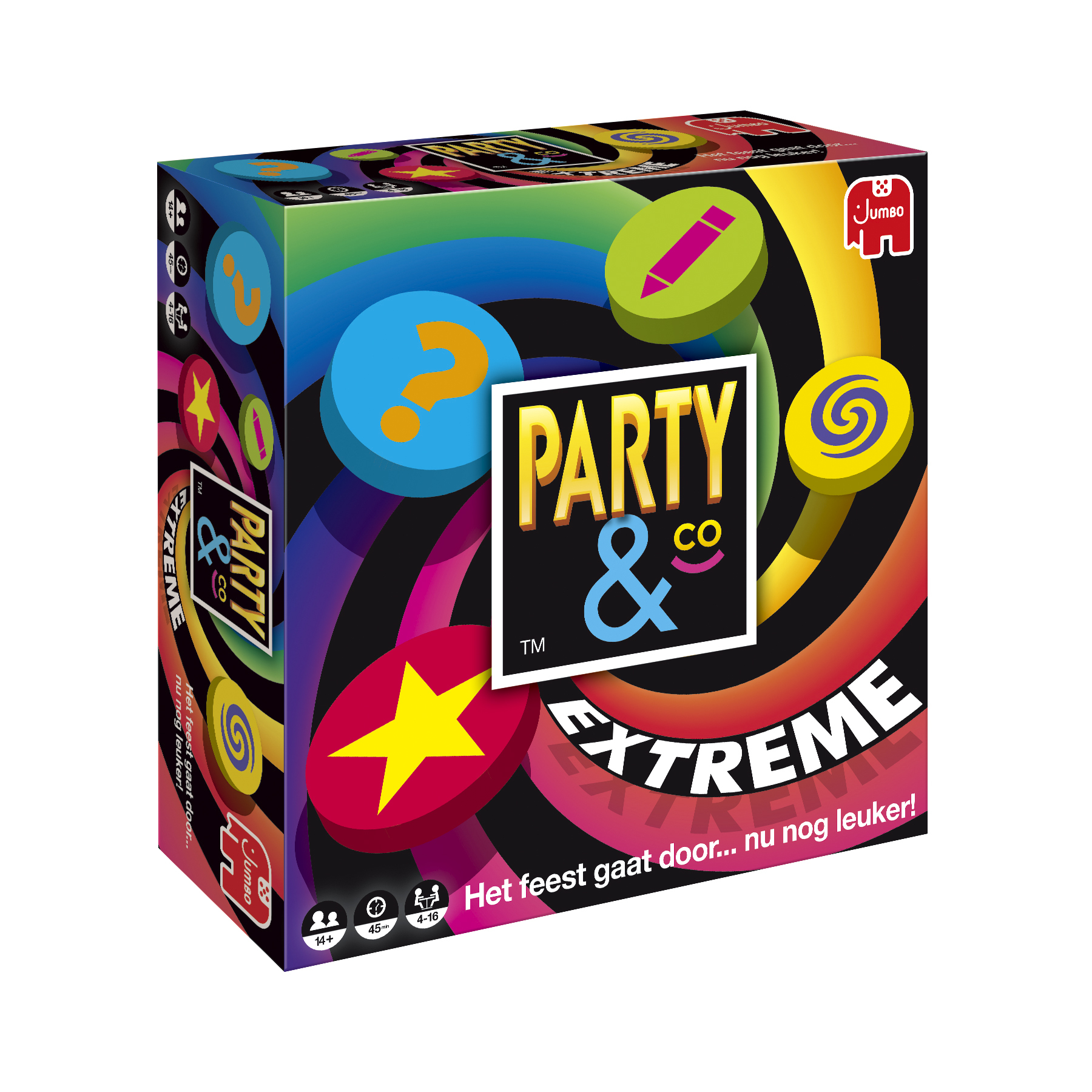 Party & Co Extreme speldoos met diverse vormen en kleuren.