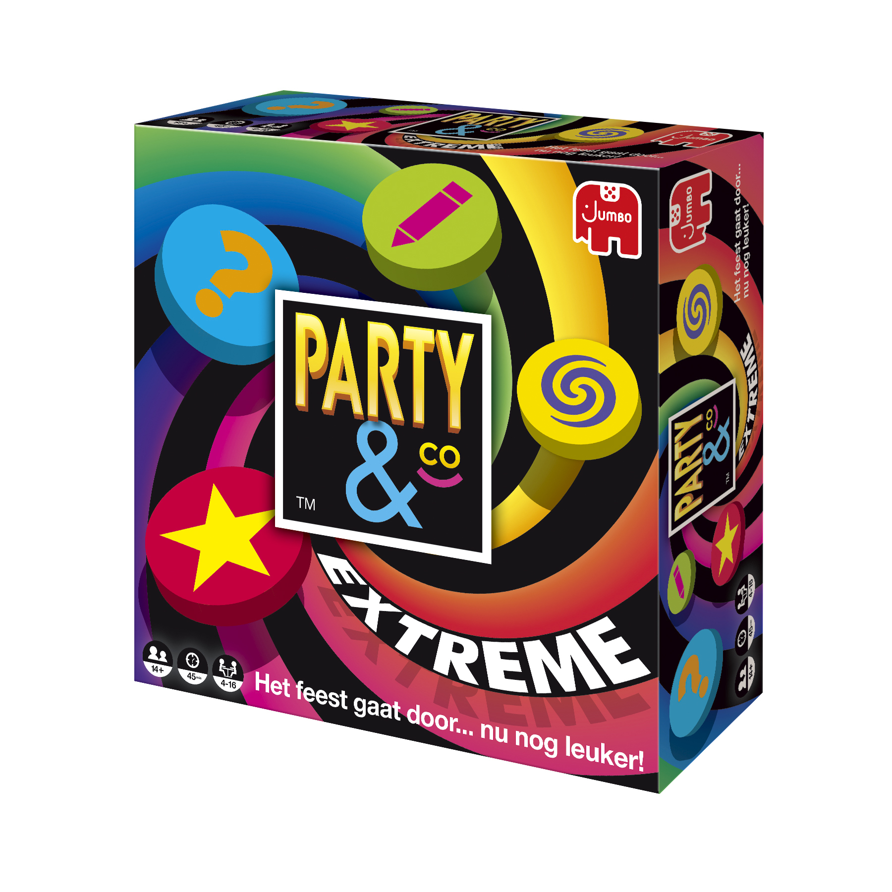 Party & Co Extreme speldoos met diverse vormen en kleuren.