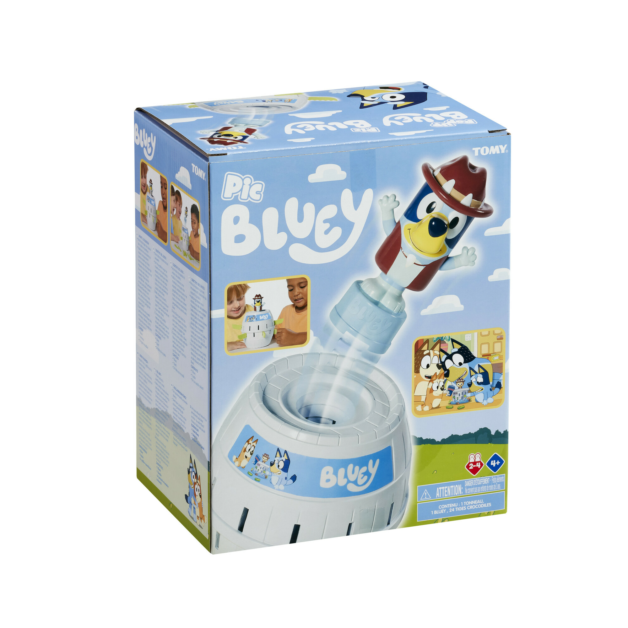Bluey Pic-Spielbox, die die Bluey-Figur und das Spiel zeigt.