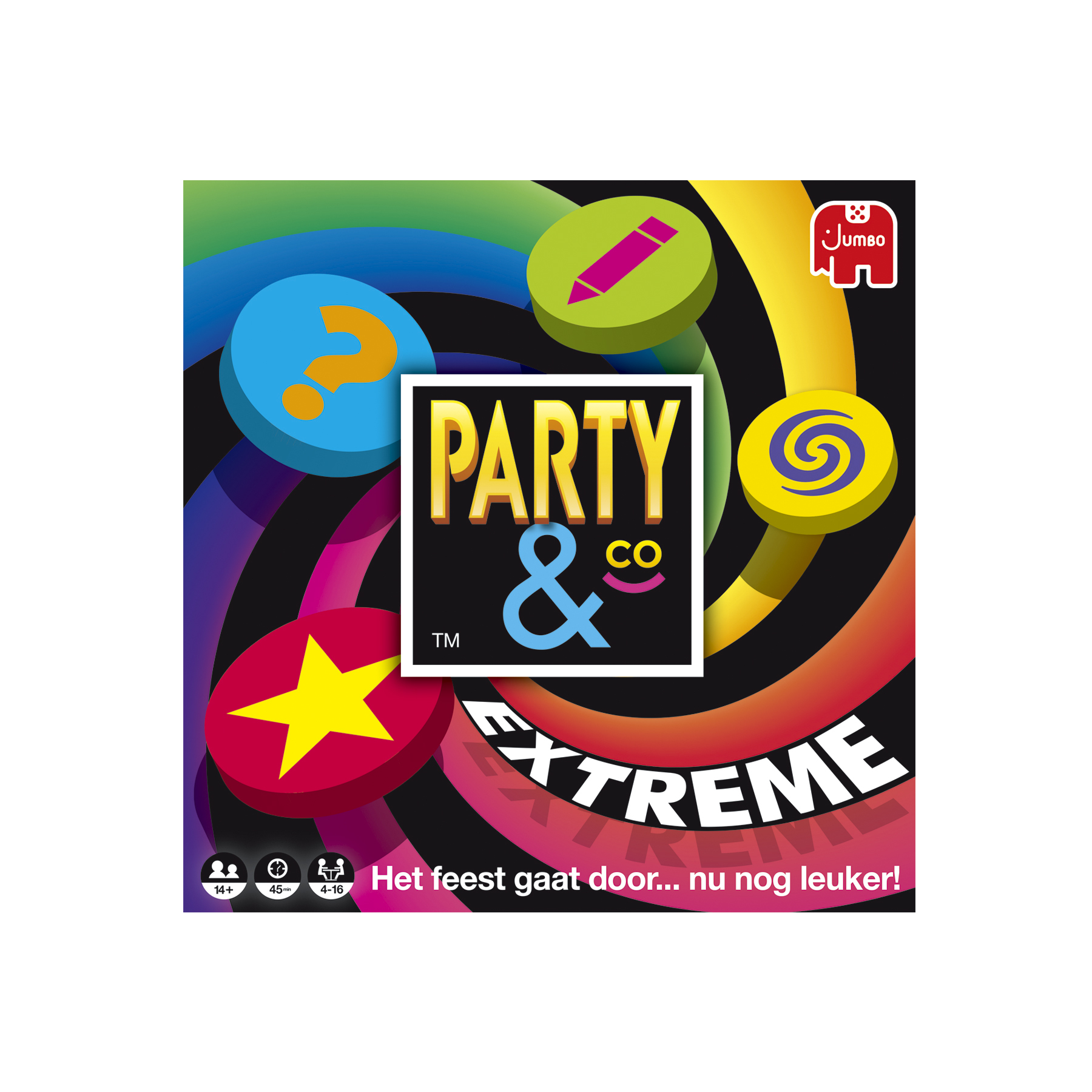 Party & Co Extreme speldoos met diverse vormen en kleuren.