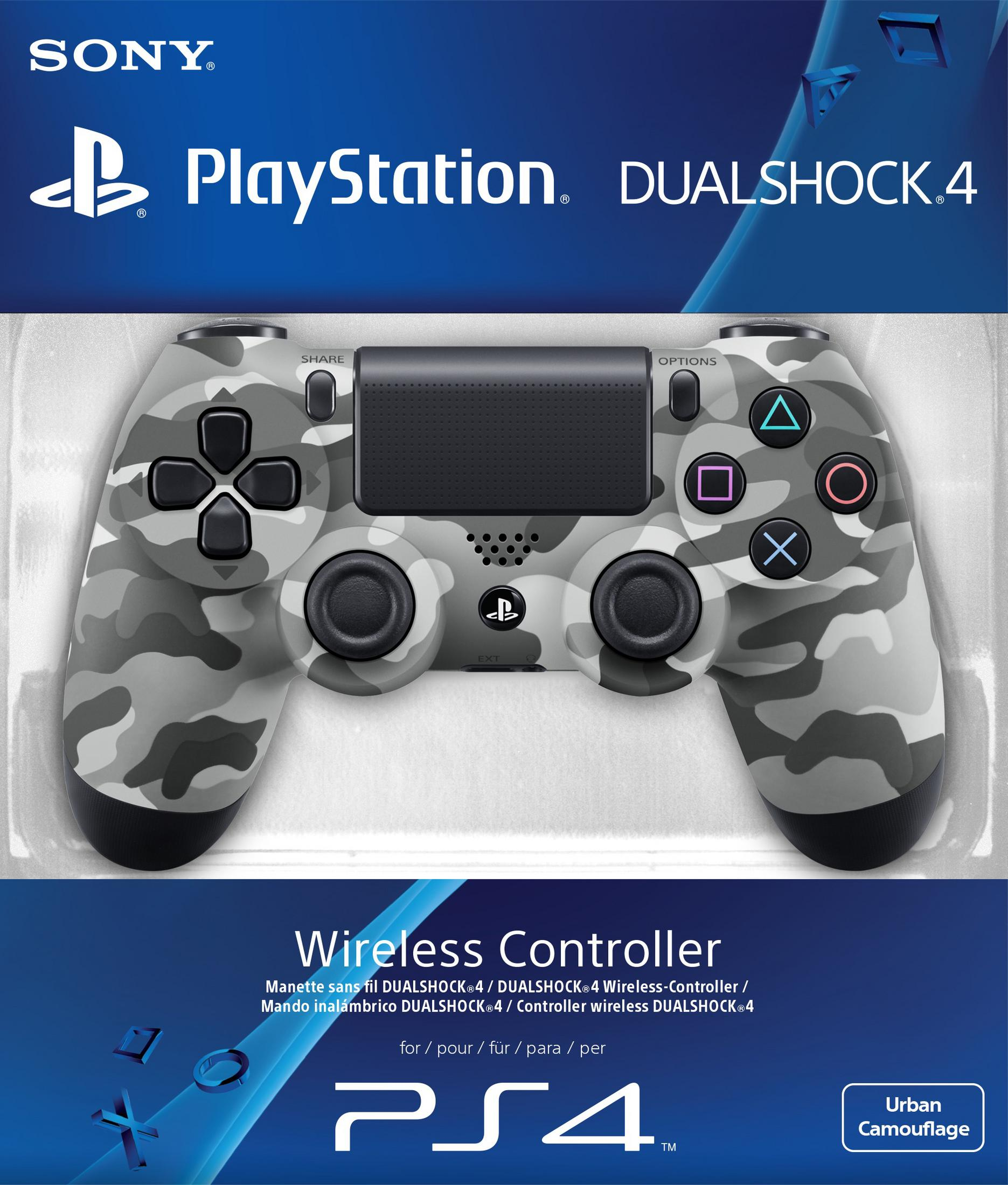 Controller DualShock 4 PlayStation. Design mimetico grigio. Pulsanti neri, touchpad grigio. Logo Sony.