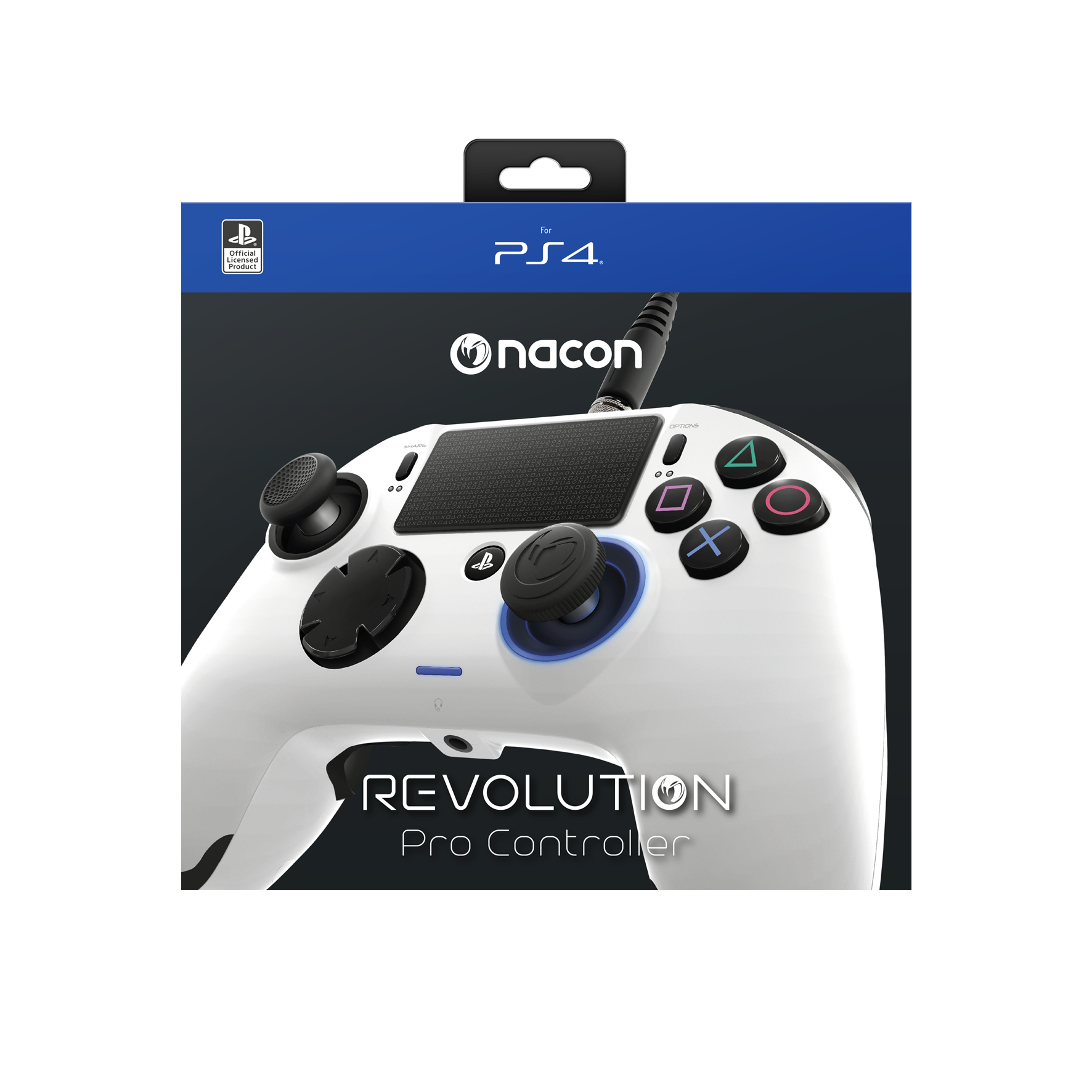 Nacon Revolution Pro Controller für PS4 in der Box. Weißer und schwarzer Controller.