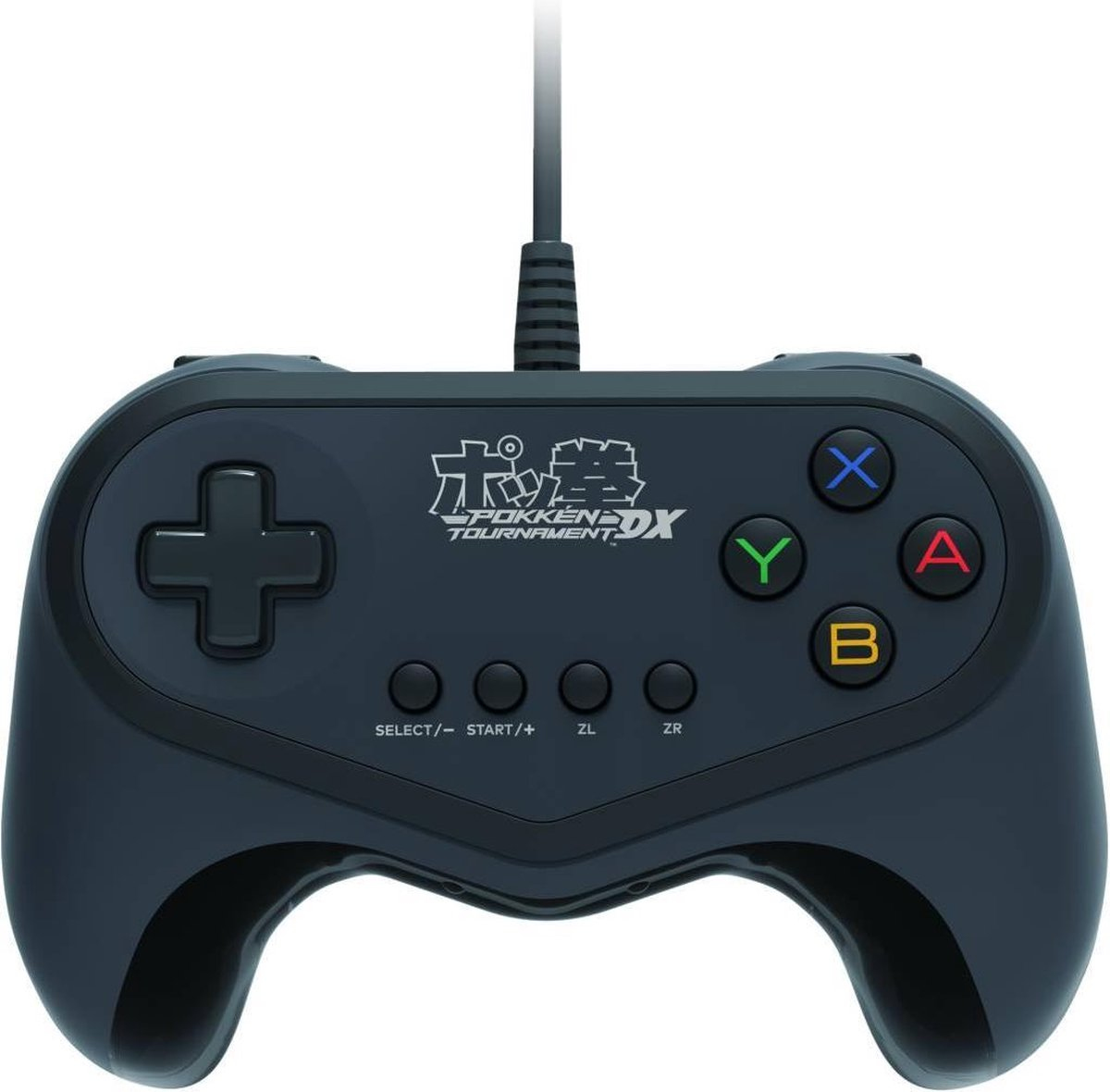 Controller nero con pulsanti colorati; logo Pokken Tournament DX in alto. Per Switch.