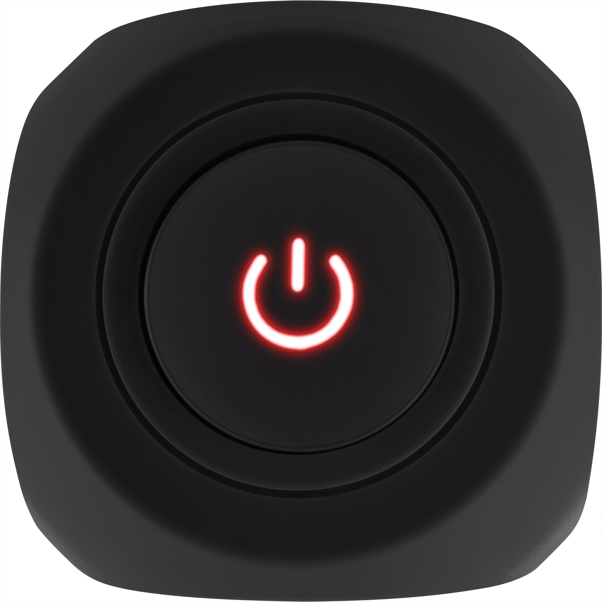 Bouton d'alimentation noir avec un symbole d'alimentation rouge éclairé.