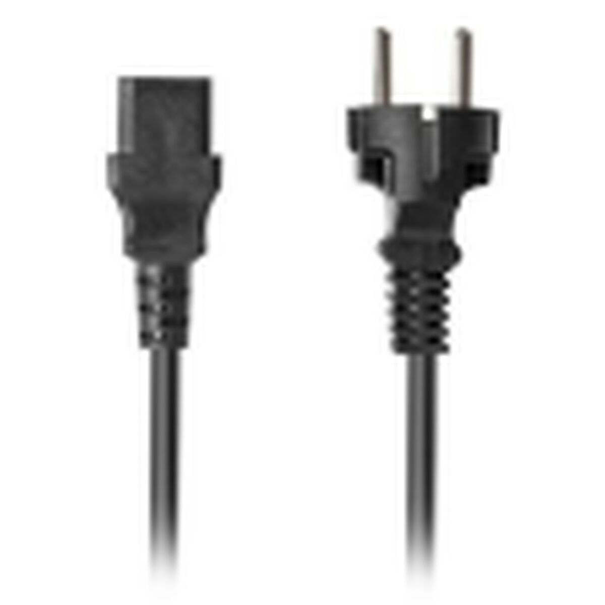 Black power cable with European plug on white background.
