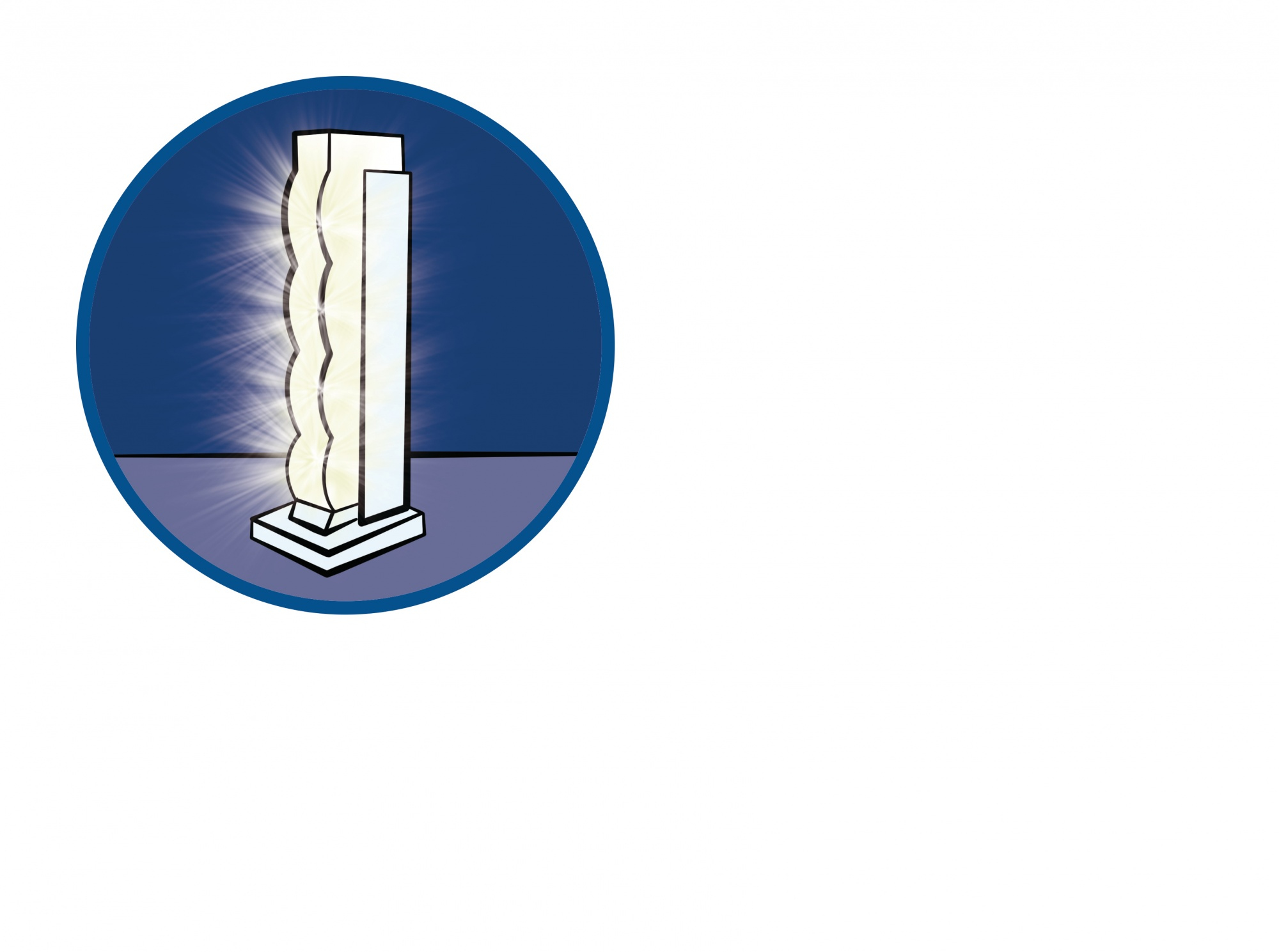 Ein blauer Kreis mit einer weißen und silbernen Lichtsäule.