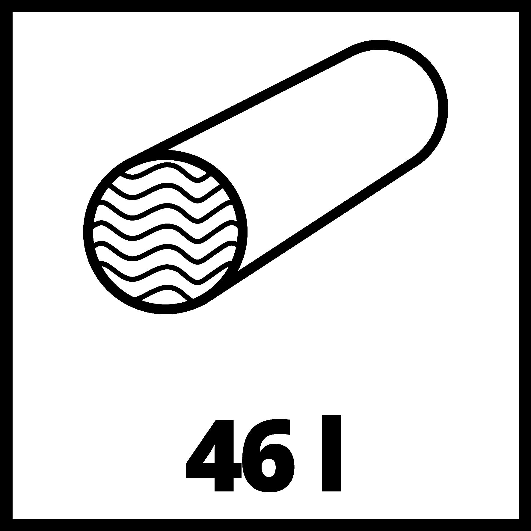 Eine Illustration eines Baumstamms mit einer wellenförmigen Linie darin und dem Text '46 l'.