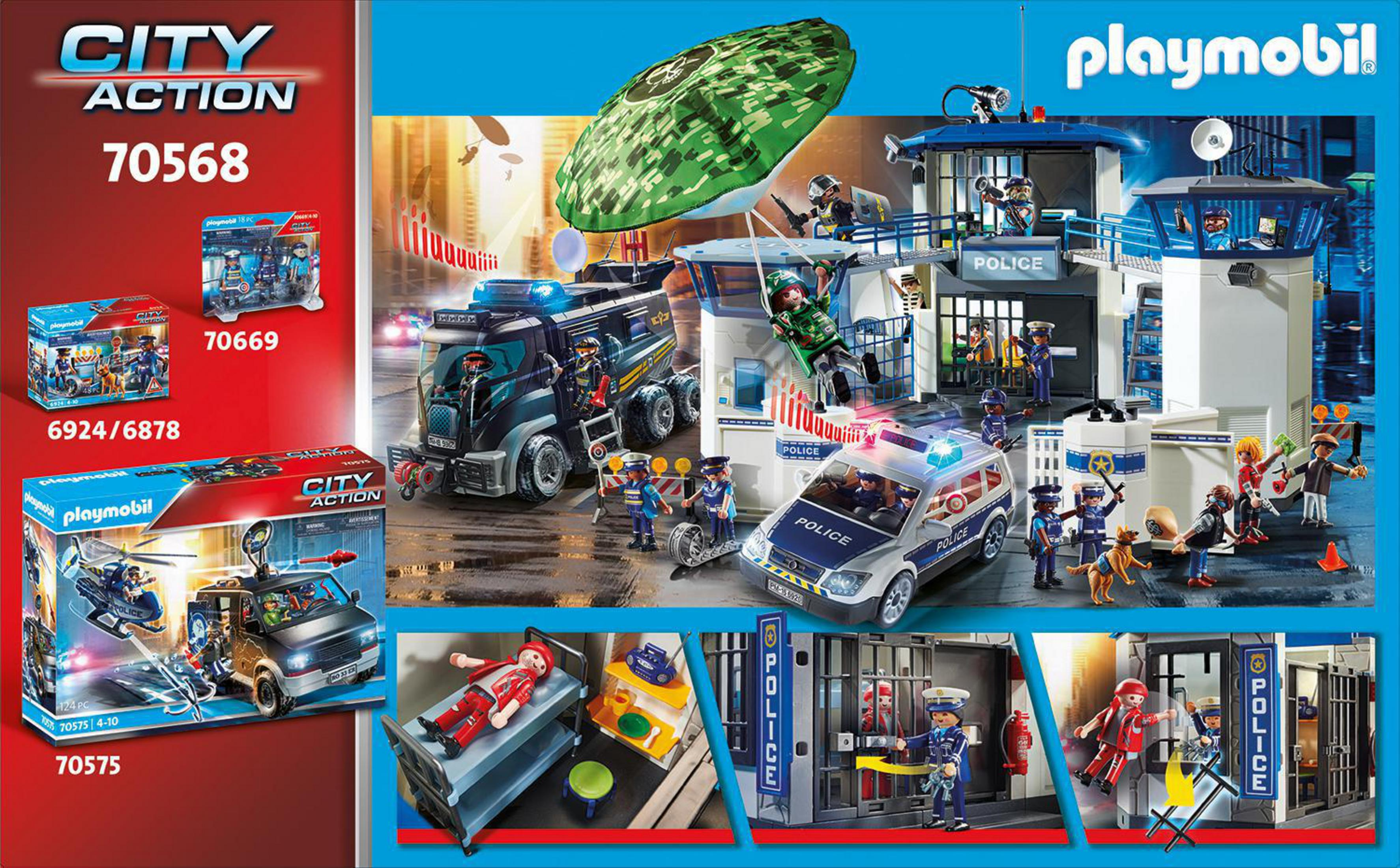 Zestaw Playmobil City Action z komisariatem, pojazdami i figurkami, kolorowy.