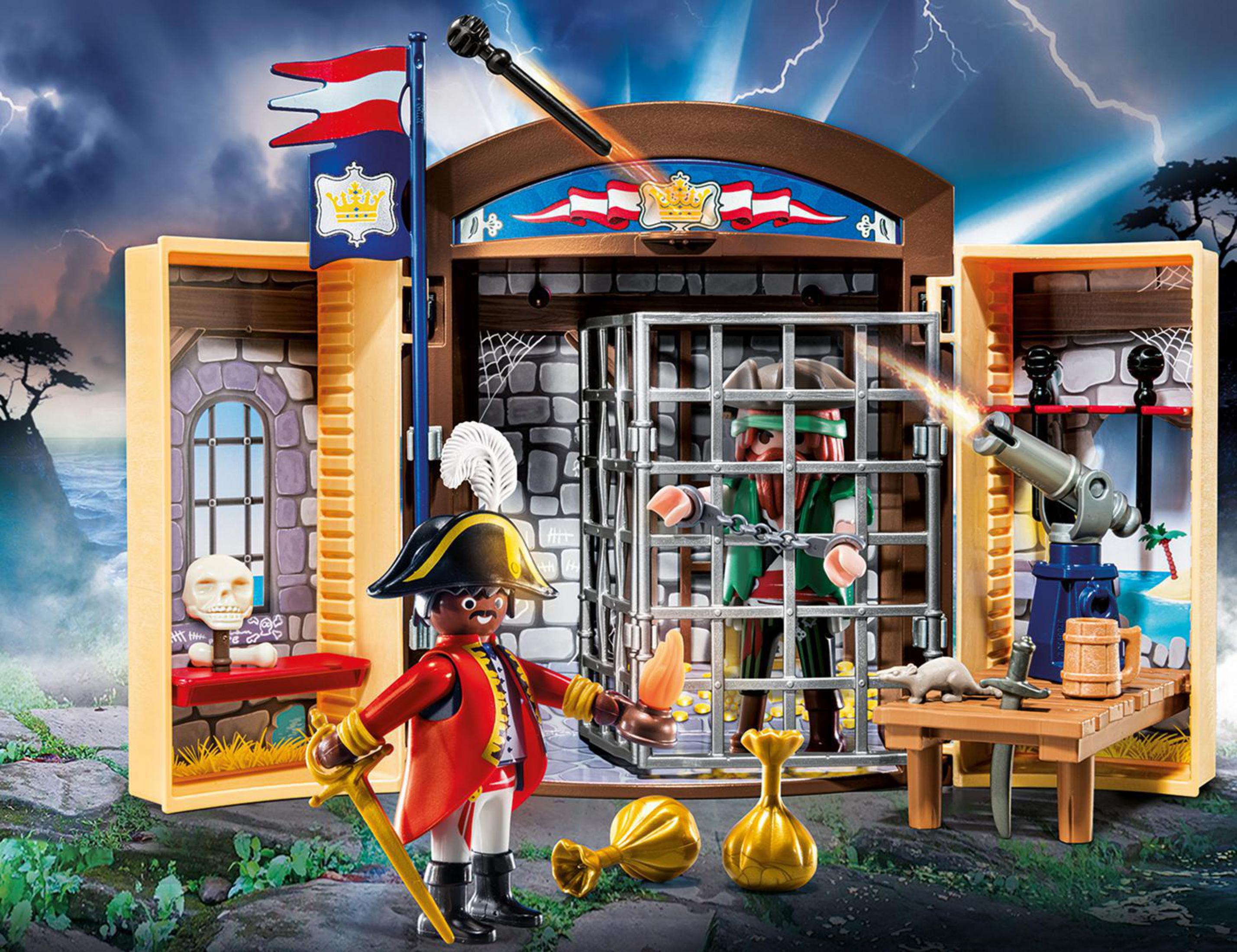 Playmobil Piratenszene mit Figuren, Gefängnis und Kanone.