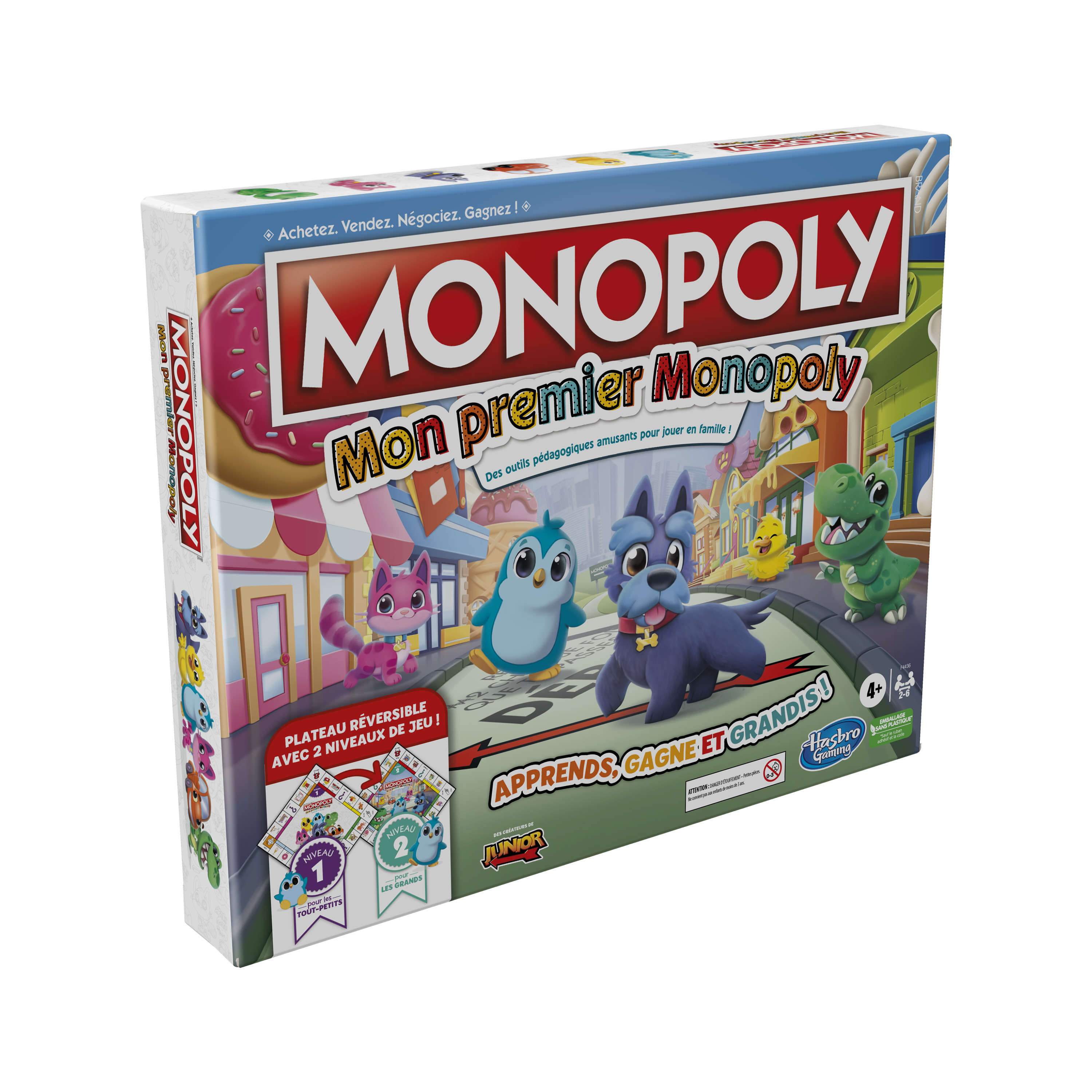 Monopoly: Pudełko gry Mój pierwszy Monopoly z postaciami z kreskówek.