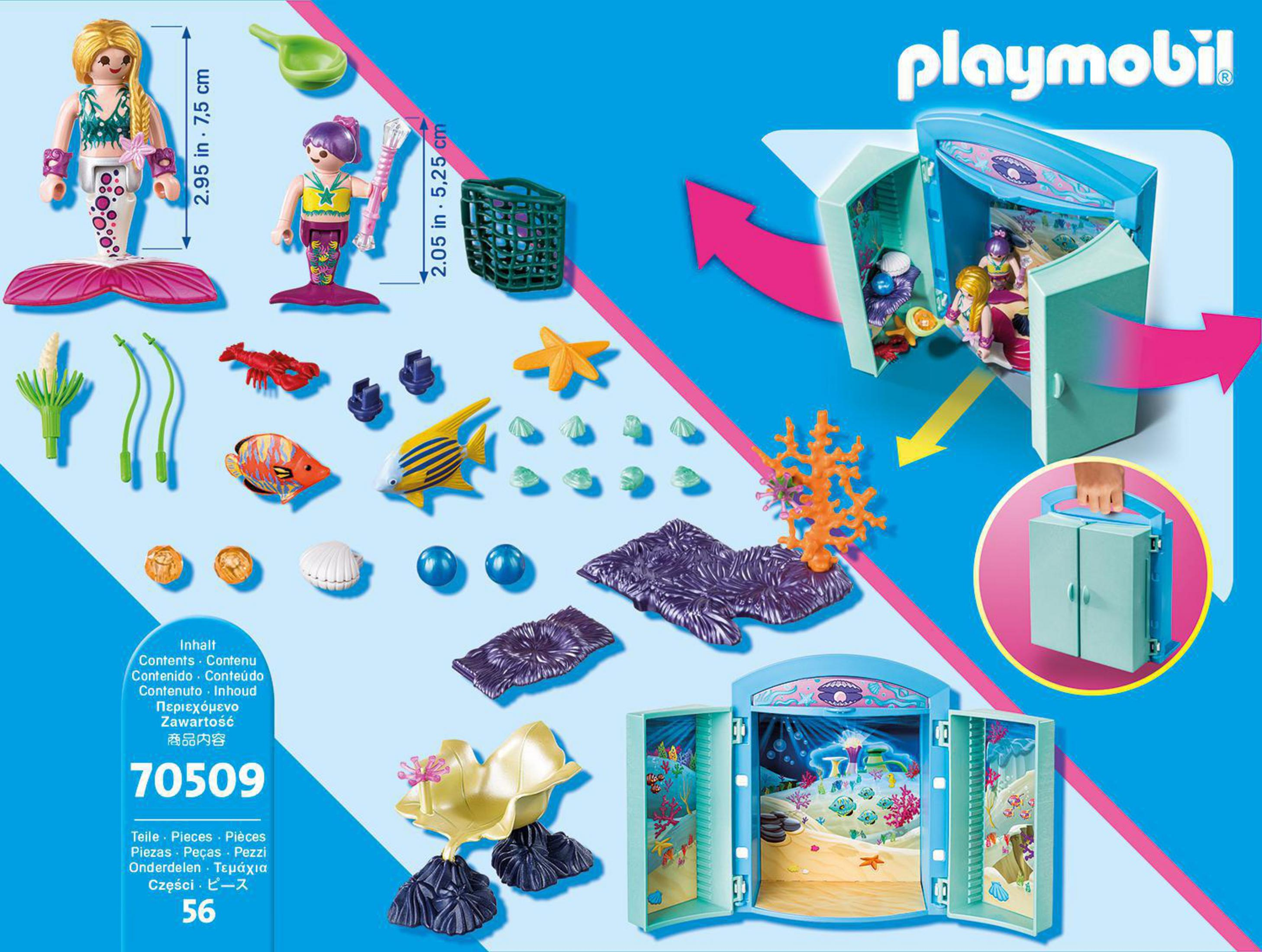 Set Playmobil Magic con sirene, accessori e un ambiente sottomarino. La scatola mostra il set.