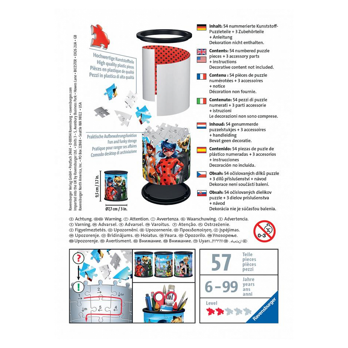 Miraculous Ladybug Stifthalter-Verpackung. Enthält Anweisungen, Puzzleteile und Zubehör.