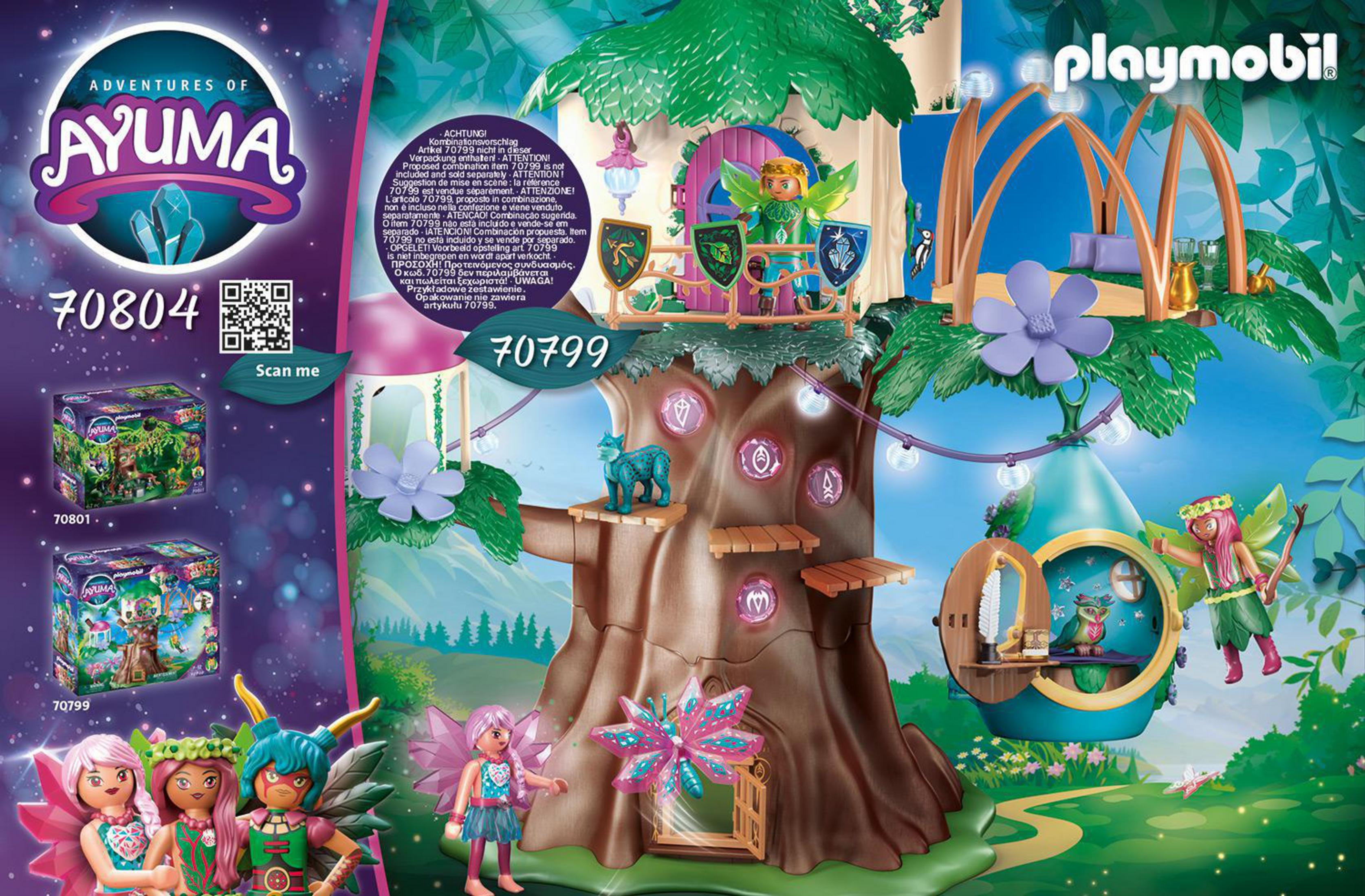 Zestaw pudełkowy Playmobil. Domek na drzewie z wróżkami i akcesoriami oraz inne pudełka Playmobil.